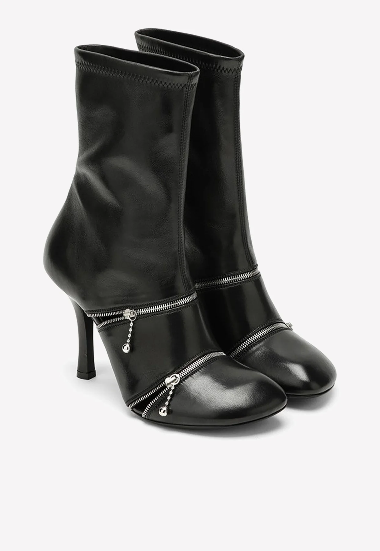 Burberry 100 Decorative-Zip Ankle Boots in Leather