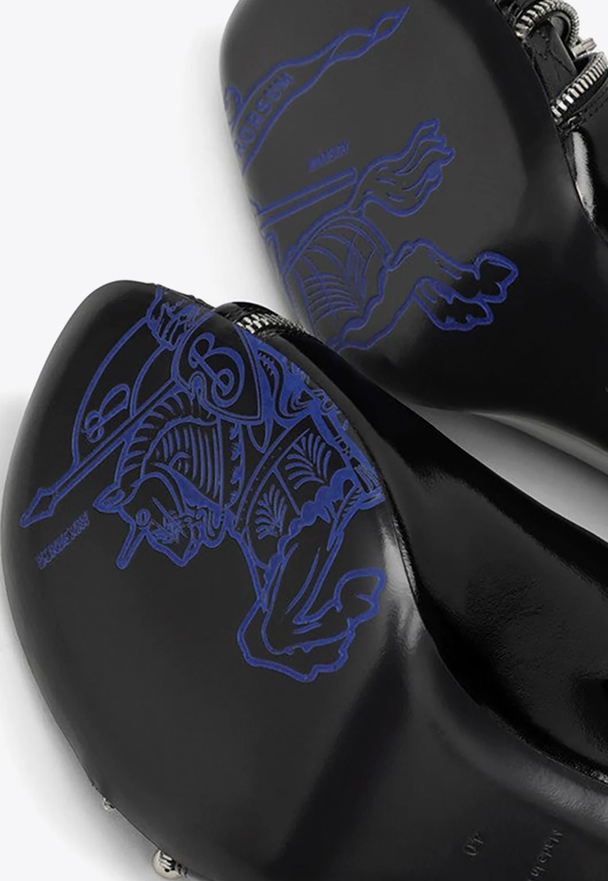 Burberry 85 Patent Leather Zip-Detail Mules