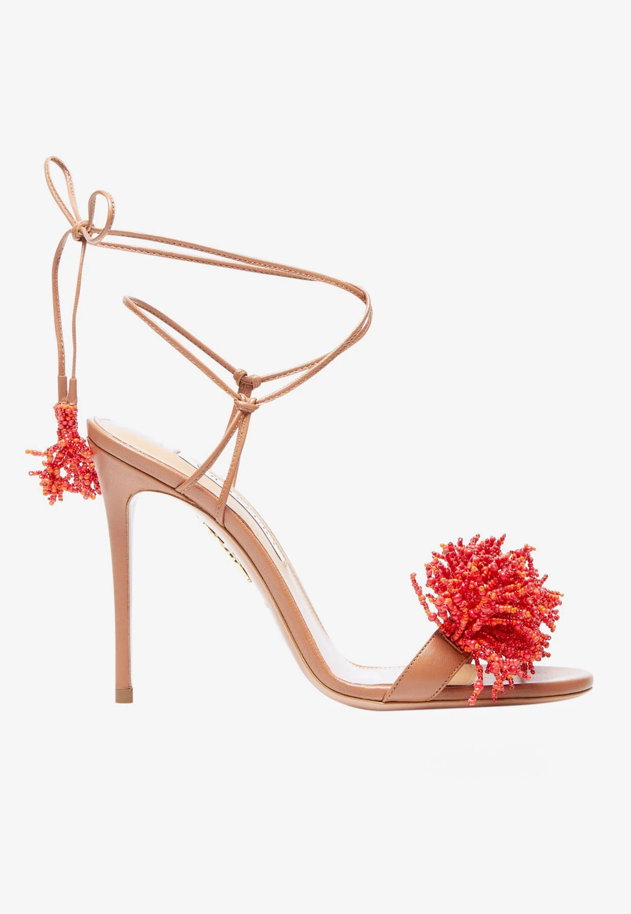 Aquazzura Panarea 105 Ankle Tie-Up Sandals in Nappa Leather Women Shoes