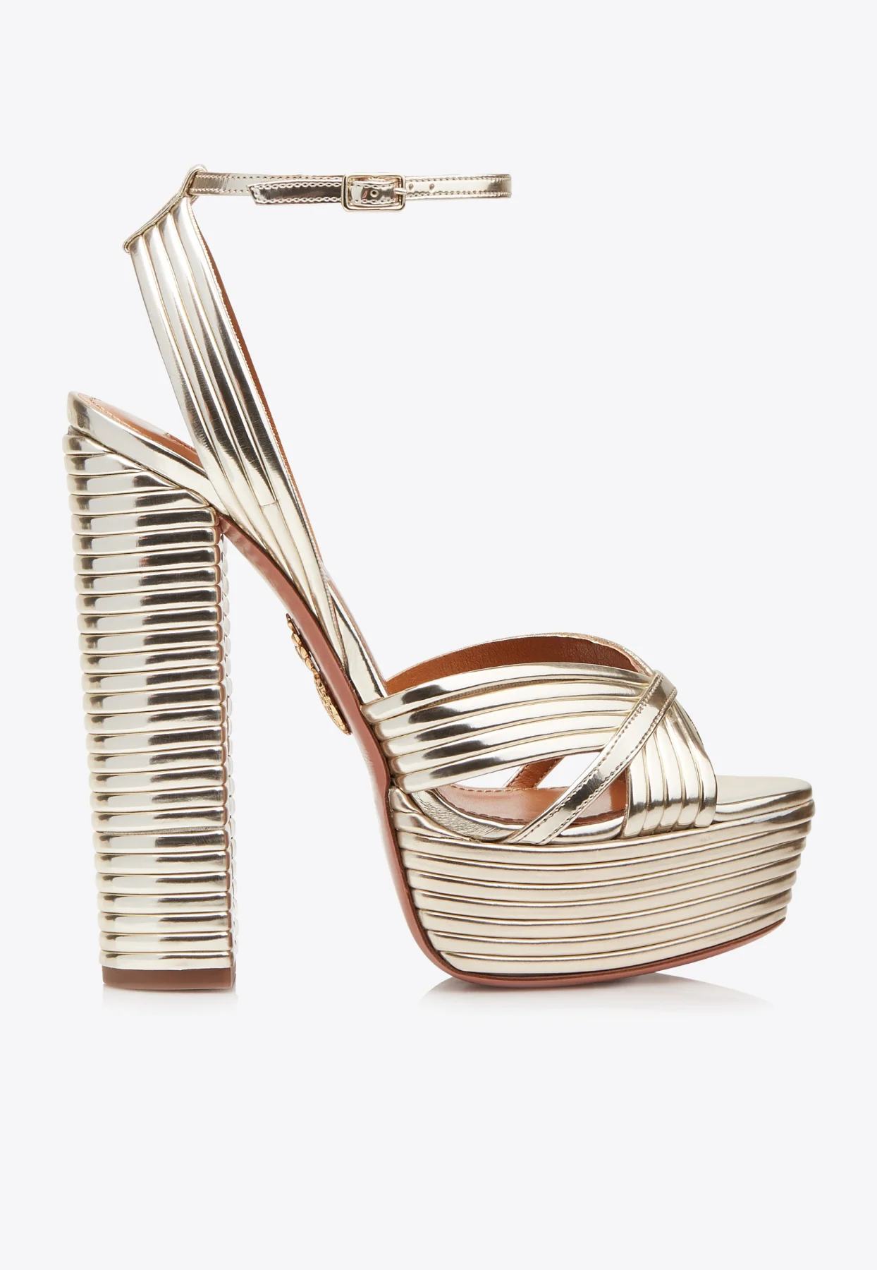 Aquazzura Sundance Plateau 140 Platform Sandals in Mirrored Leather Women Shoes