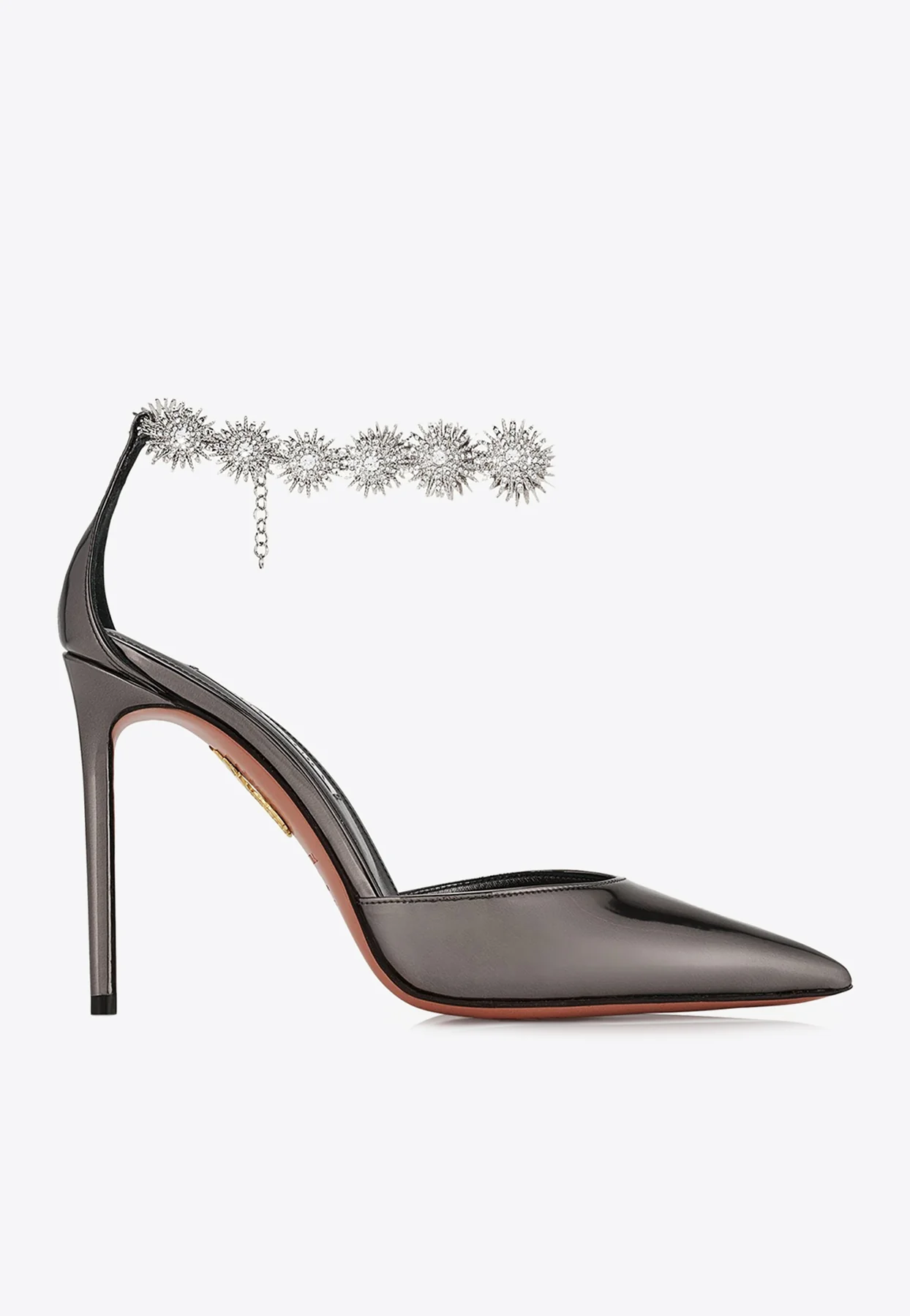 Aquazzura Comet 105 Crystal-Embellished Pumps in Mirror Leather Women Shoes