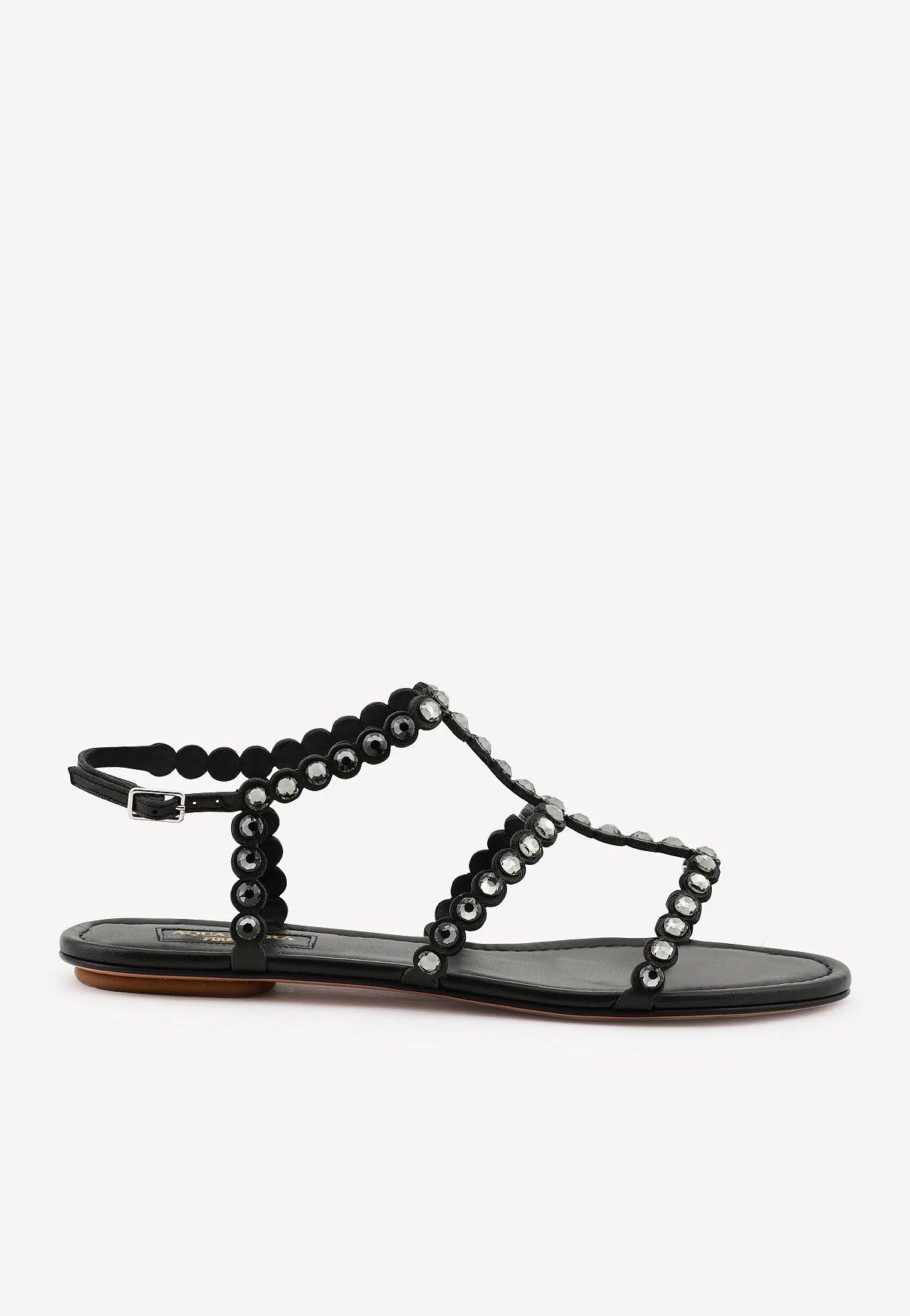 Aquazzura Tequila Crystal-Embellished Flat Sandals in Nappa Leather Women Shoes