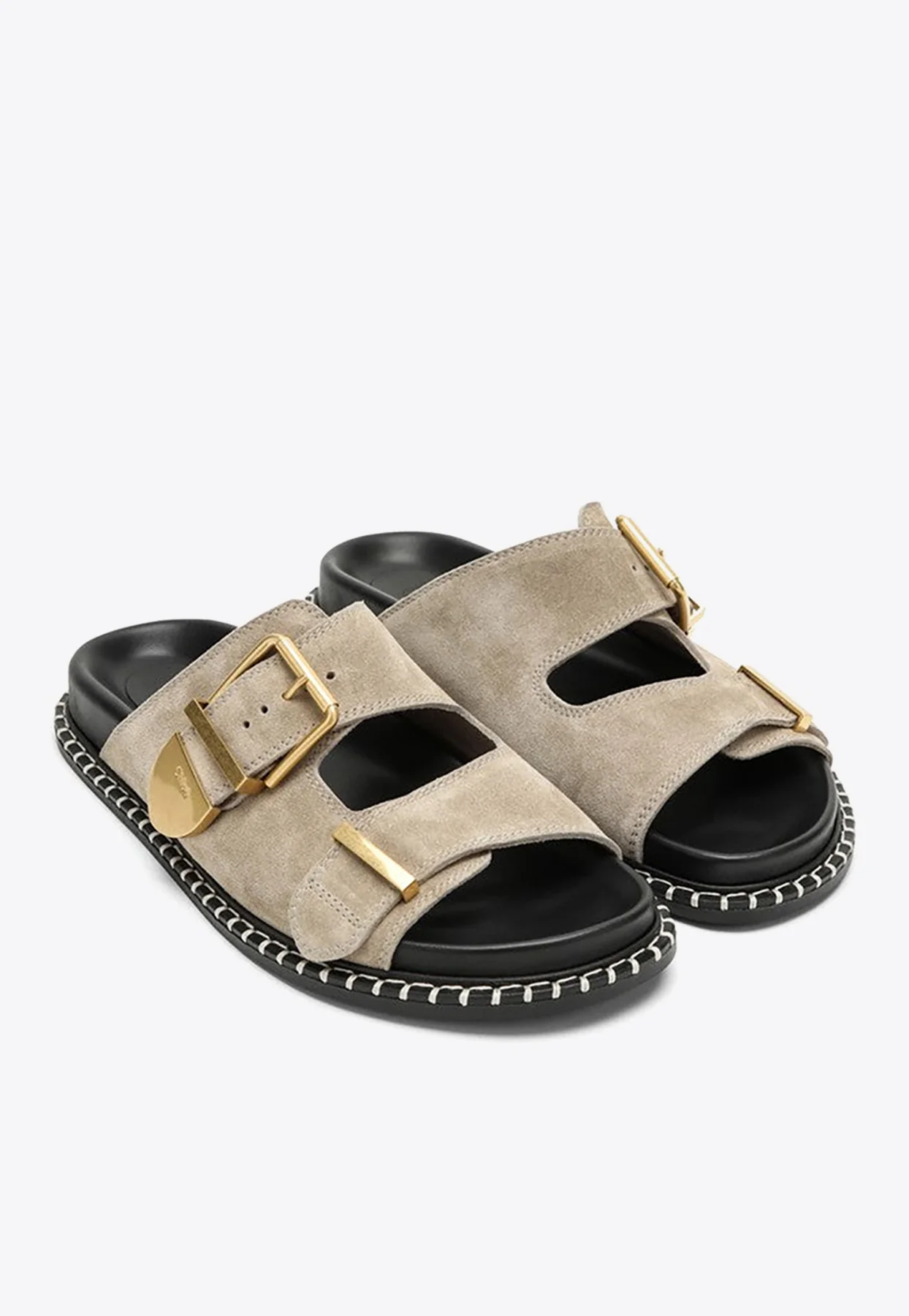 Chloe Rebecca Suede Buckle-Detailed Slides