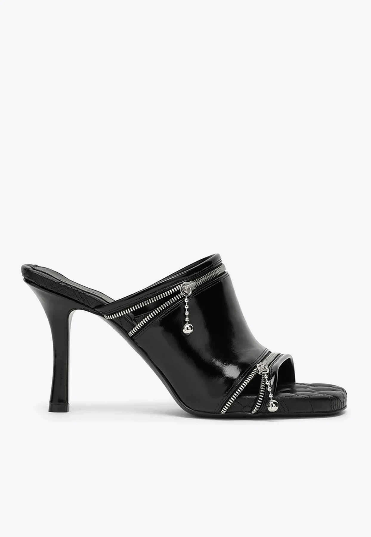 Burberry 85 Patent Leather Zip-Detail Mules