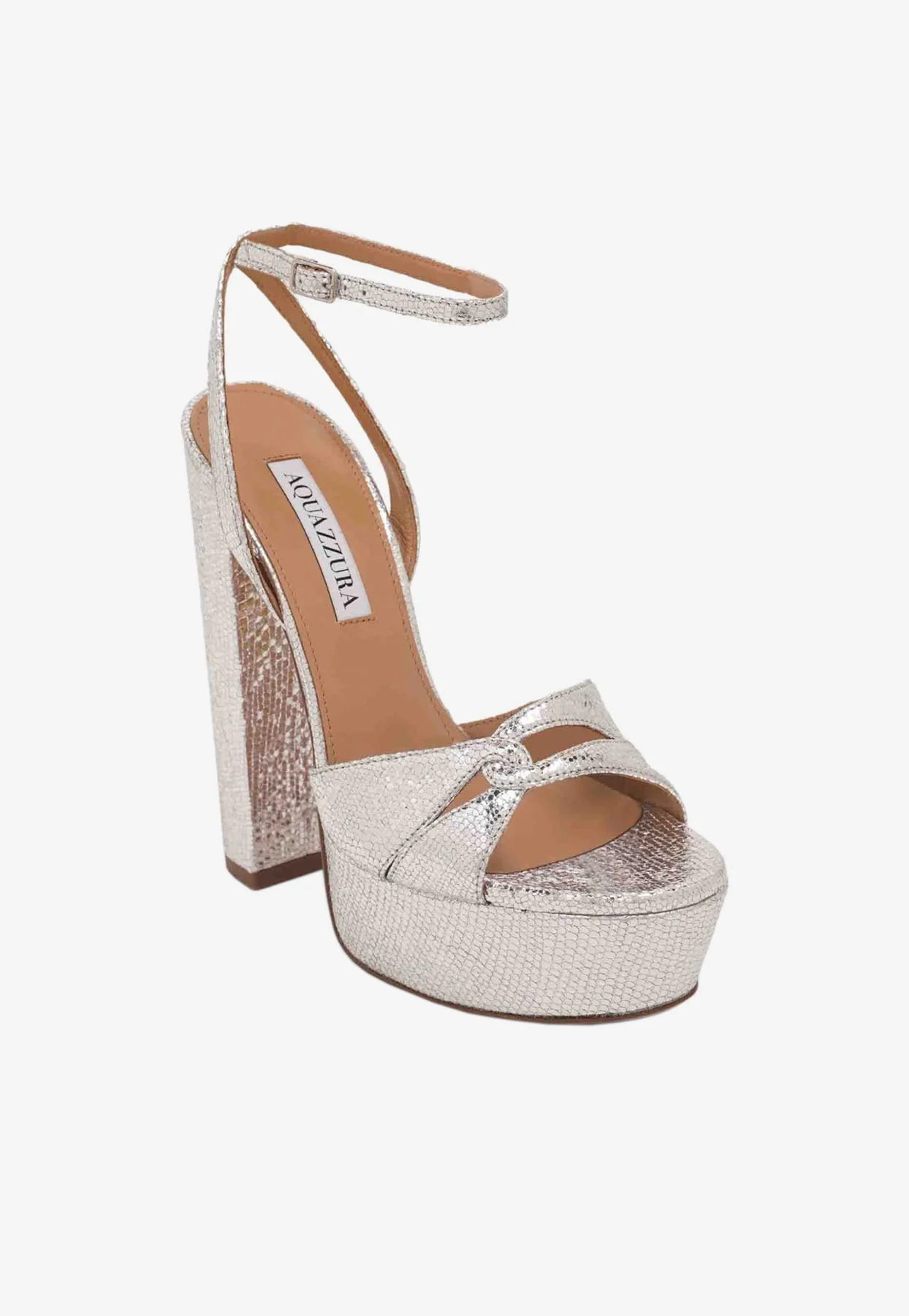 Aquazzura Sinner 140 Platform Sandals in Metallic Nappa Leather Women Shoes