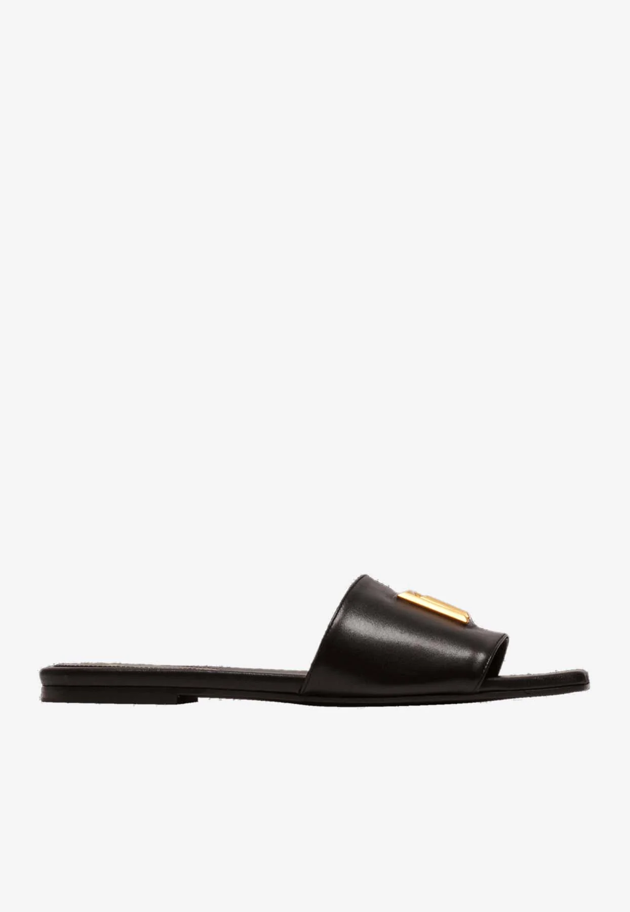 Balmain Dafne Logo Plaque Calf Leather Flat Sandals