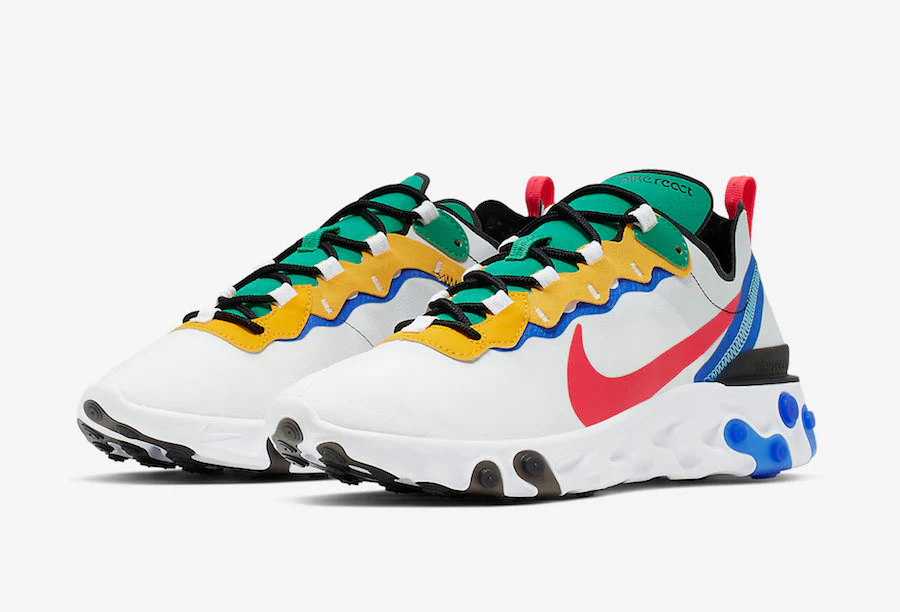 Réplica REACT ELEMENT 55  WHITE GOLD BLUE GREEN Nike Sneaker
