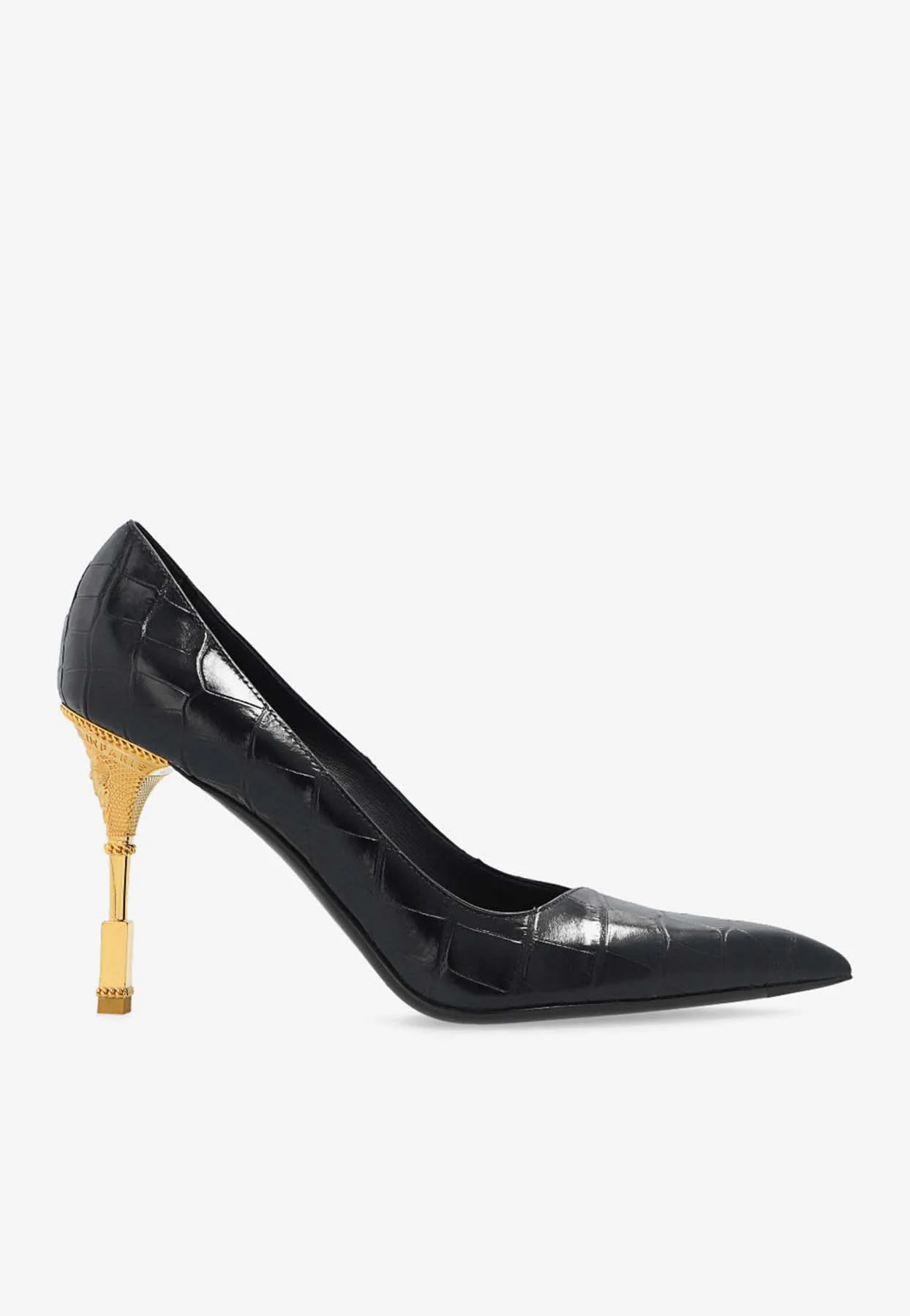 Balmain Moneta 95 Pumps in Croc-Embossed Leather