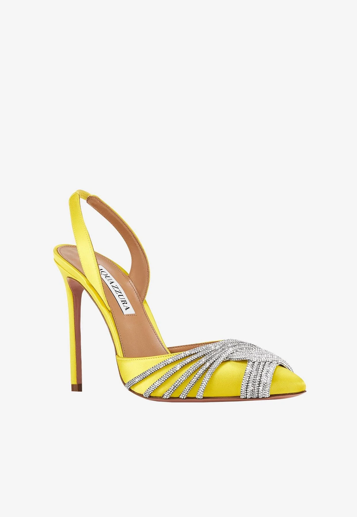 Aquazzura Gatsby 105 Crystal Embellished Slingback Pumps in Satin Women Shoes