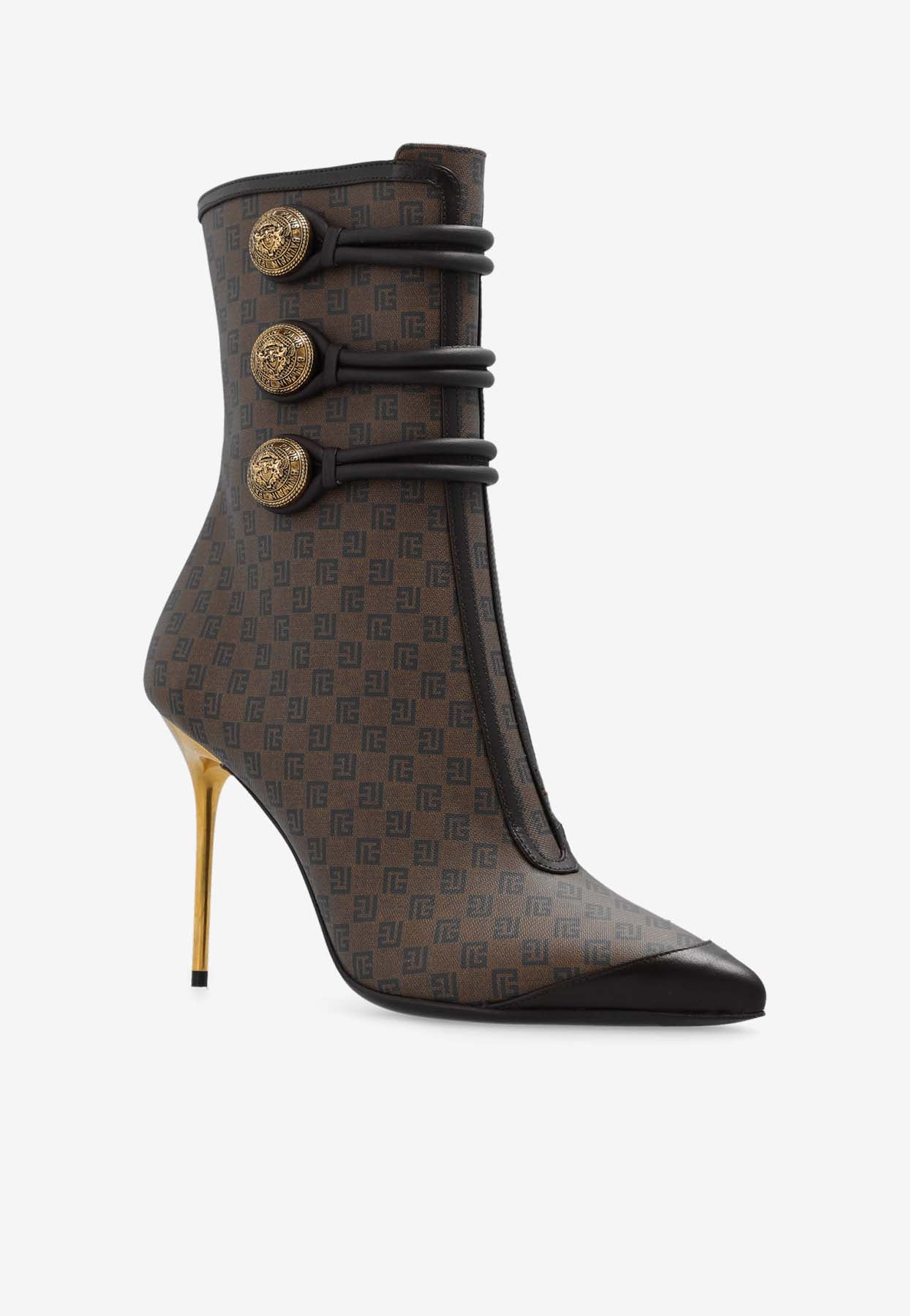 Balmain 95 Monogram Leather Ankle Boots