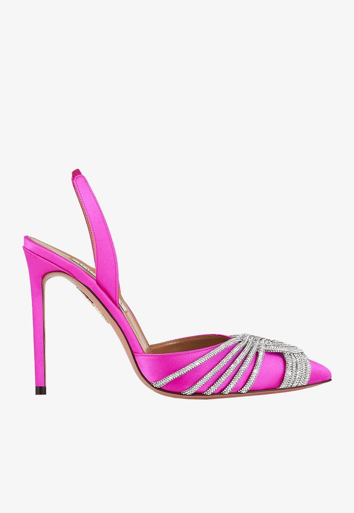 Aquazzura Gatsby 105 Crystal Embellished Slingback Pumps in Satin Women Shoes
