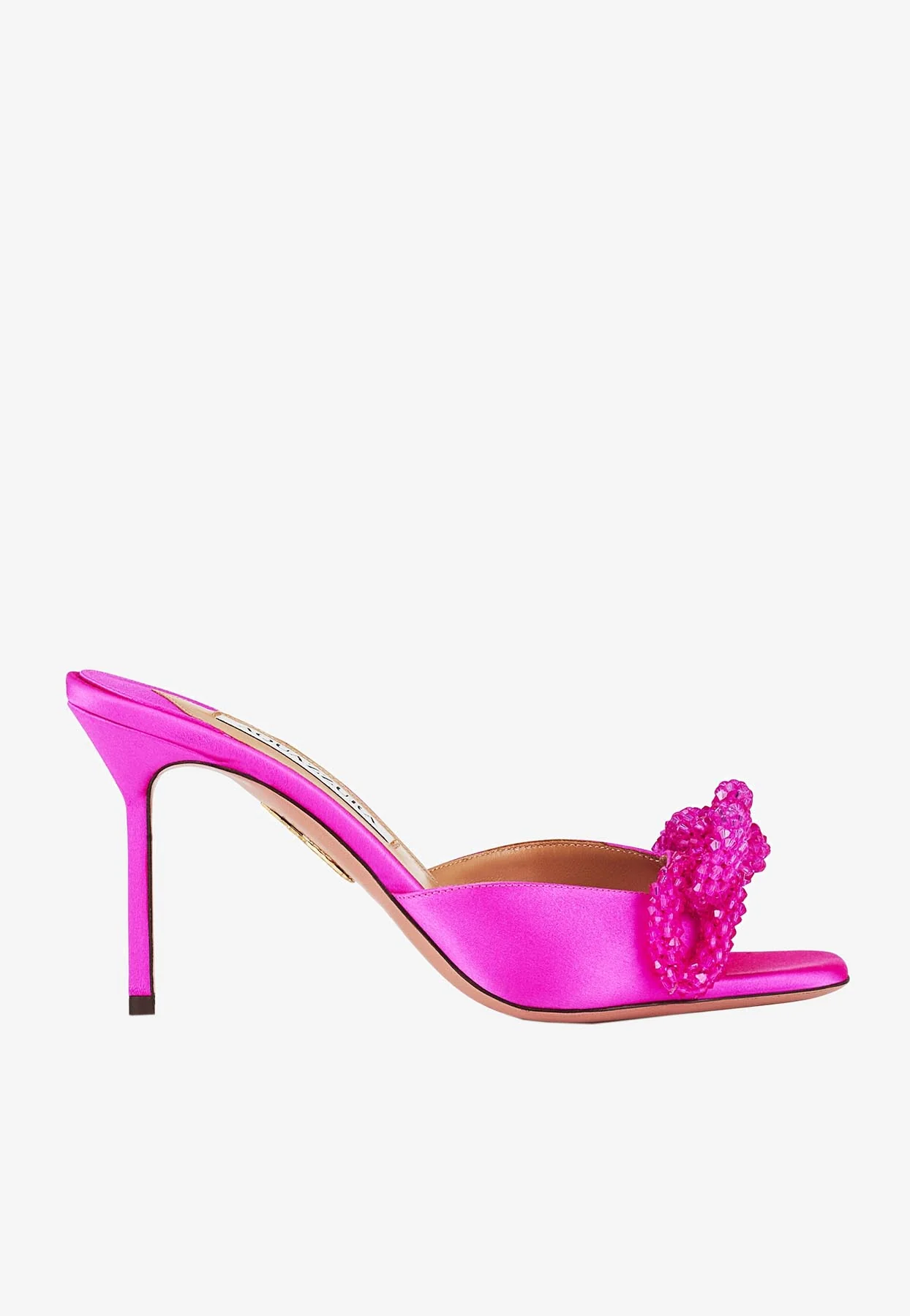 Aquazzura Chain of Love 85 Satin Mules Women Shoes