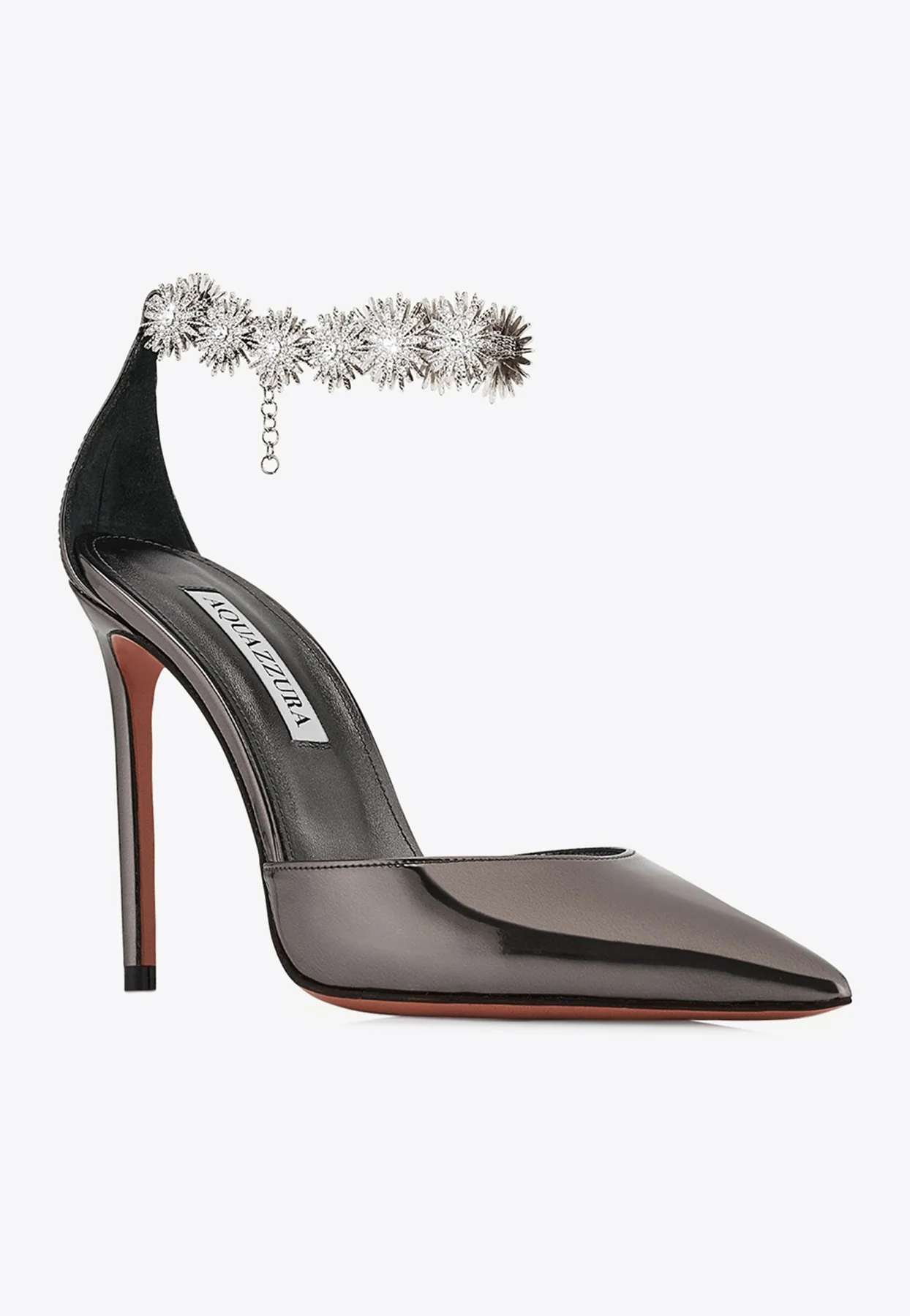 Aquazzura Comet 105 Crystal-Embellished Pumps in Mirror Leather Women Shoes