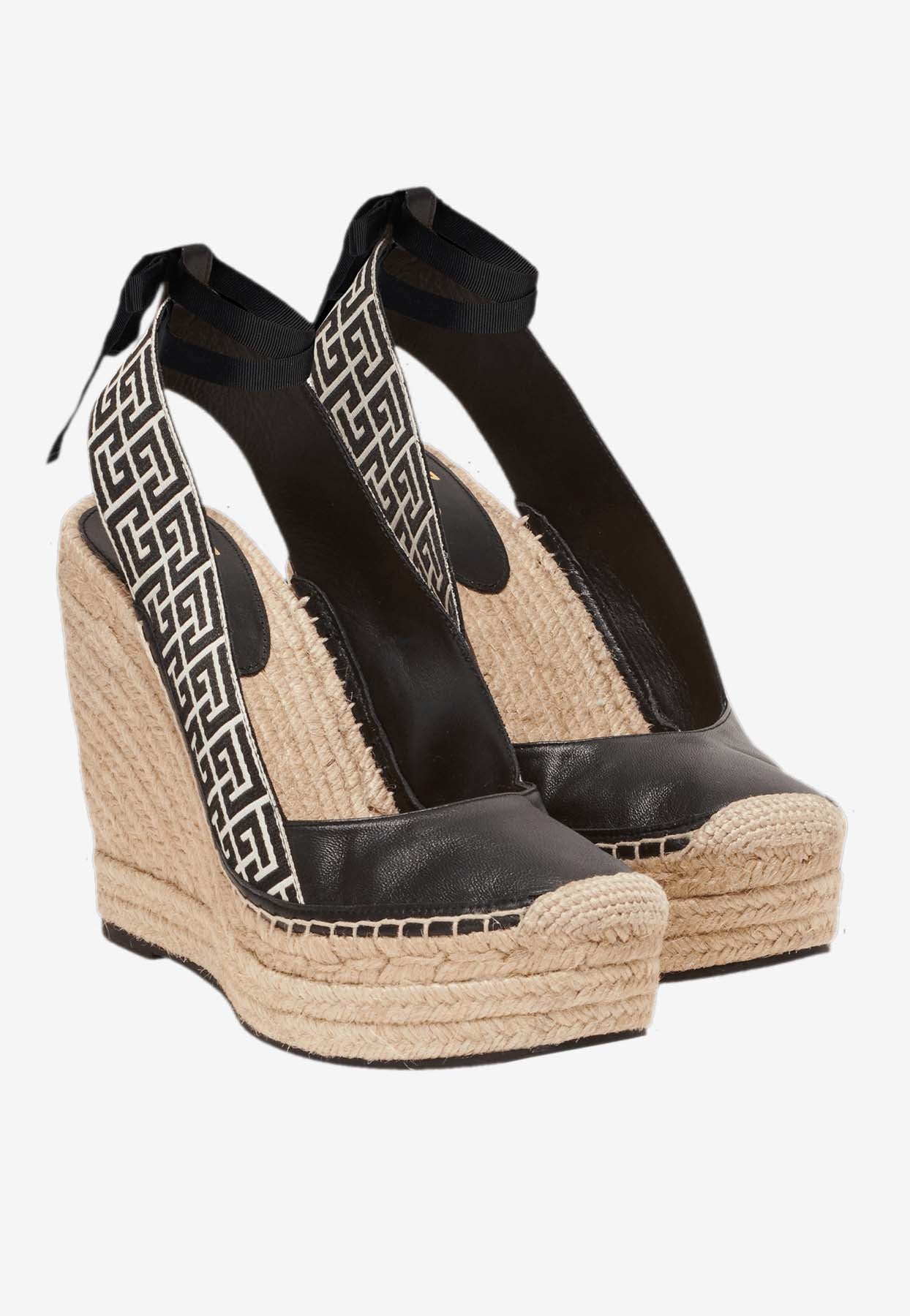 Balmain Alex 75 Monogram Wedge Espadrilles