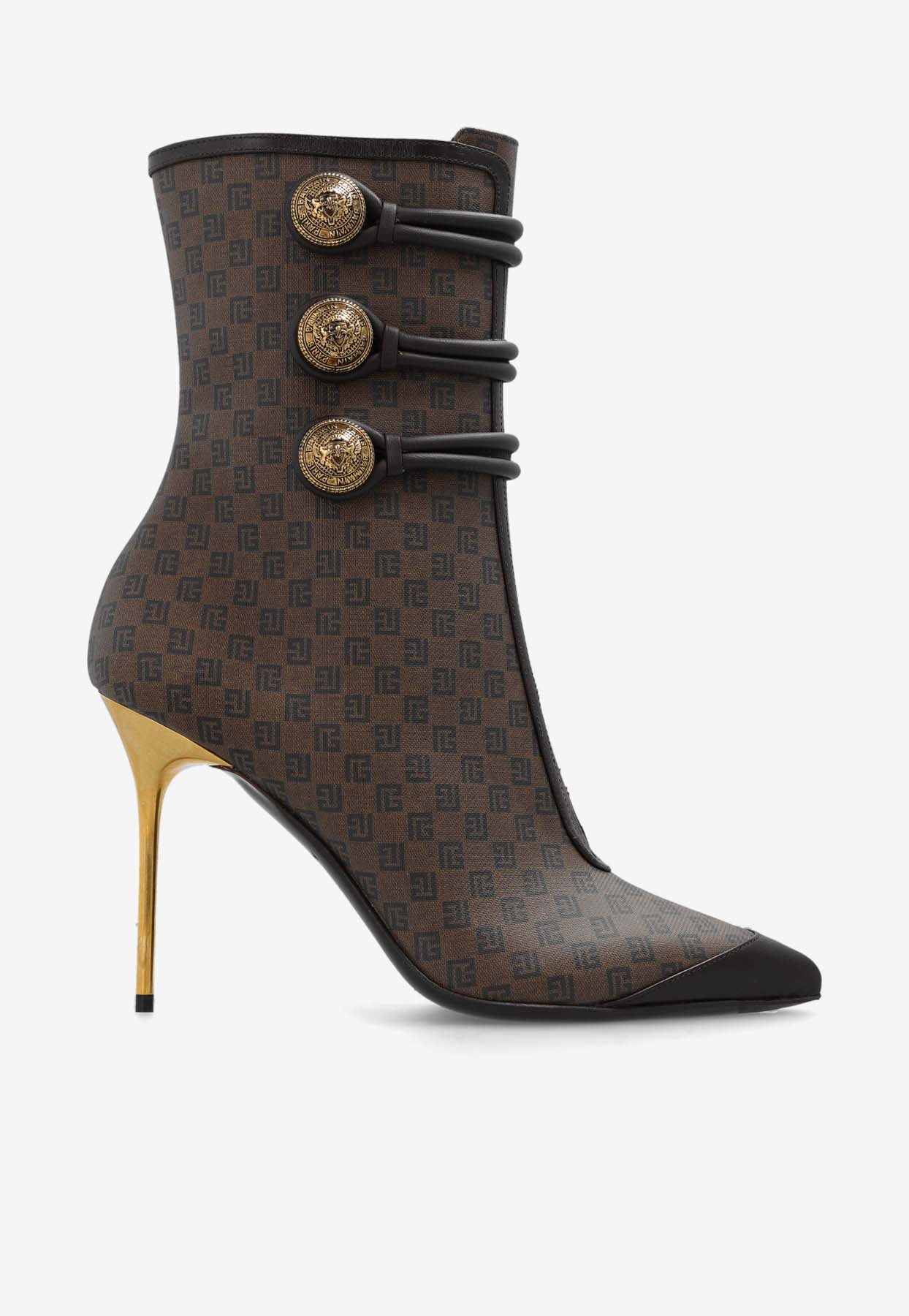 Balmain 95 Monogram Leather Ankle Boots