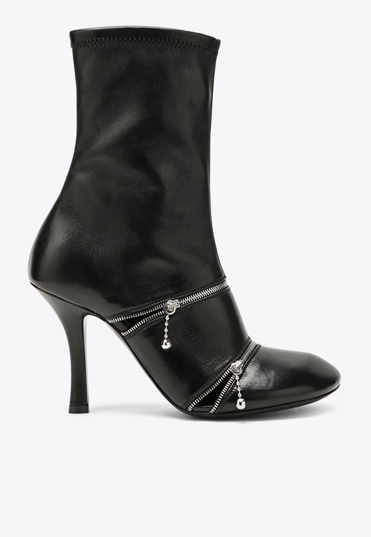 Burberry 100 Decorative-Zip Ankle Boots in Leather