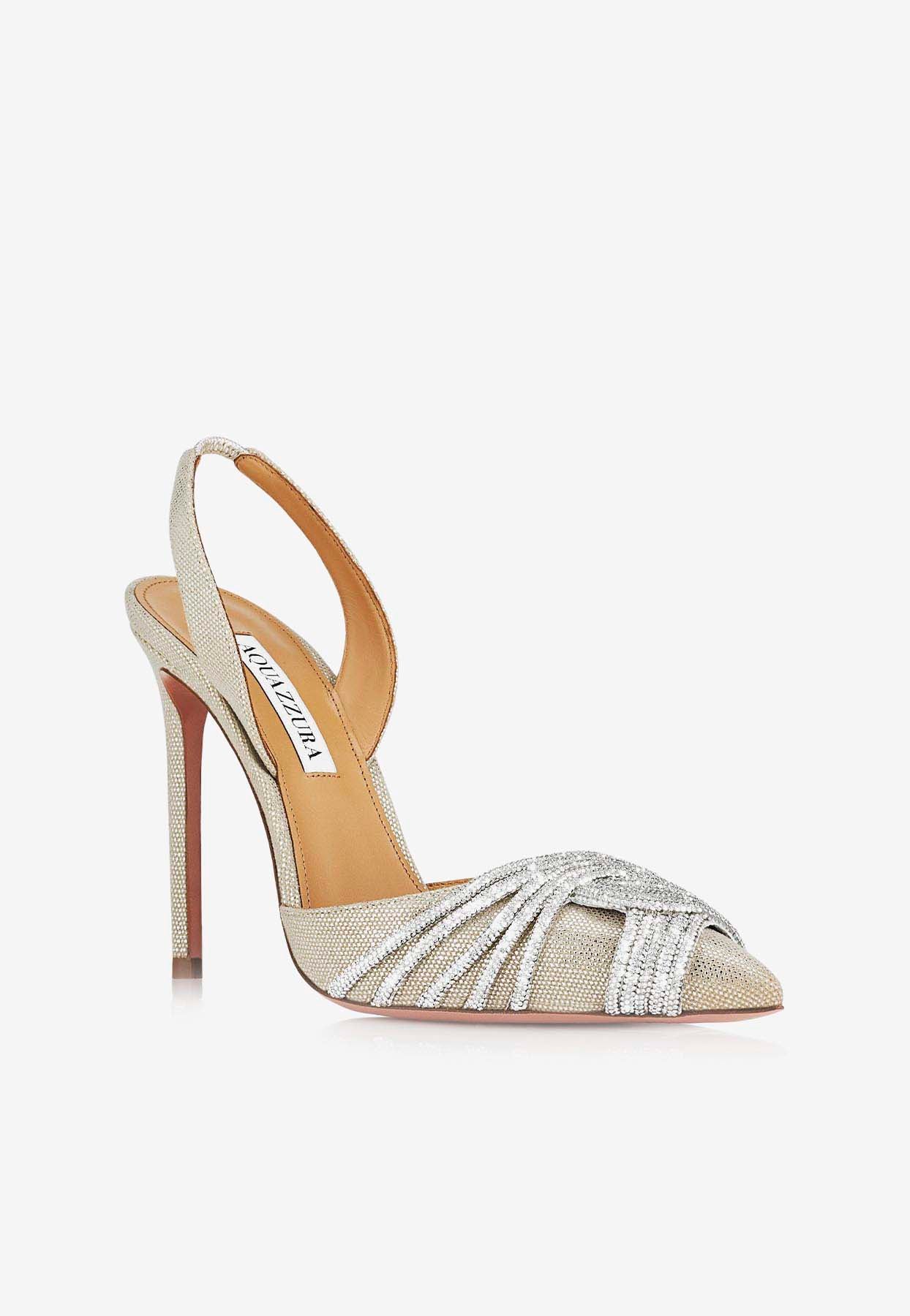 Aquazzura Gatsby 105 Crystal Embellished Slingback Pumps Women Shoes