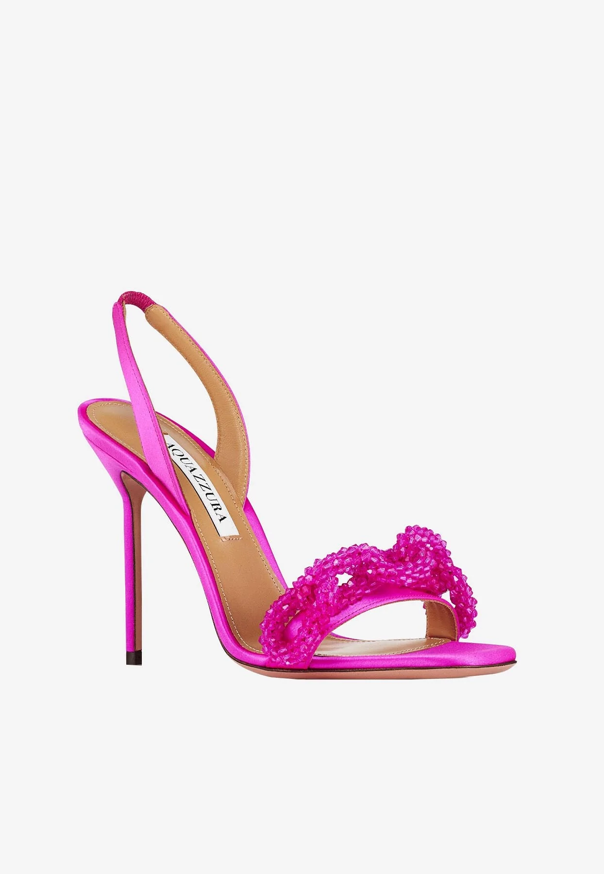 Aquazzura Chain of Love 105 Slingback Sandals in Satin Women Shoes