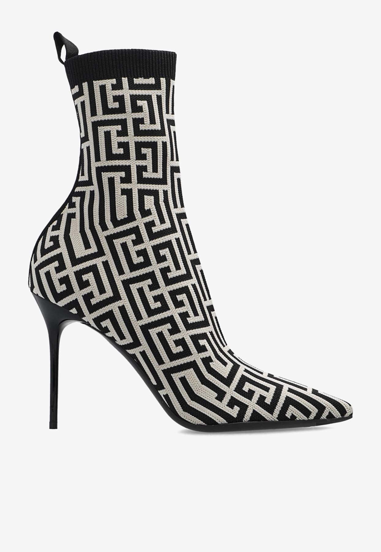 Balmain Skye 95 Monogram  Jacquard Ankle Boots