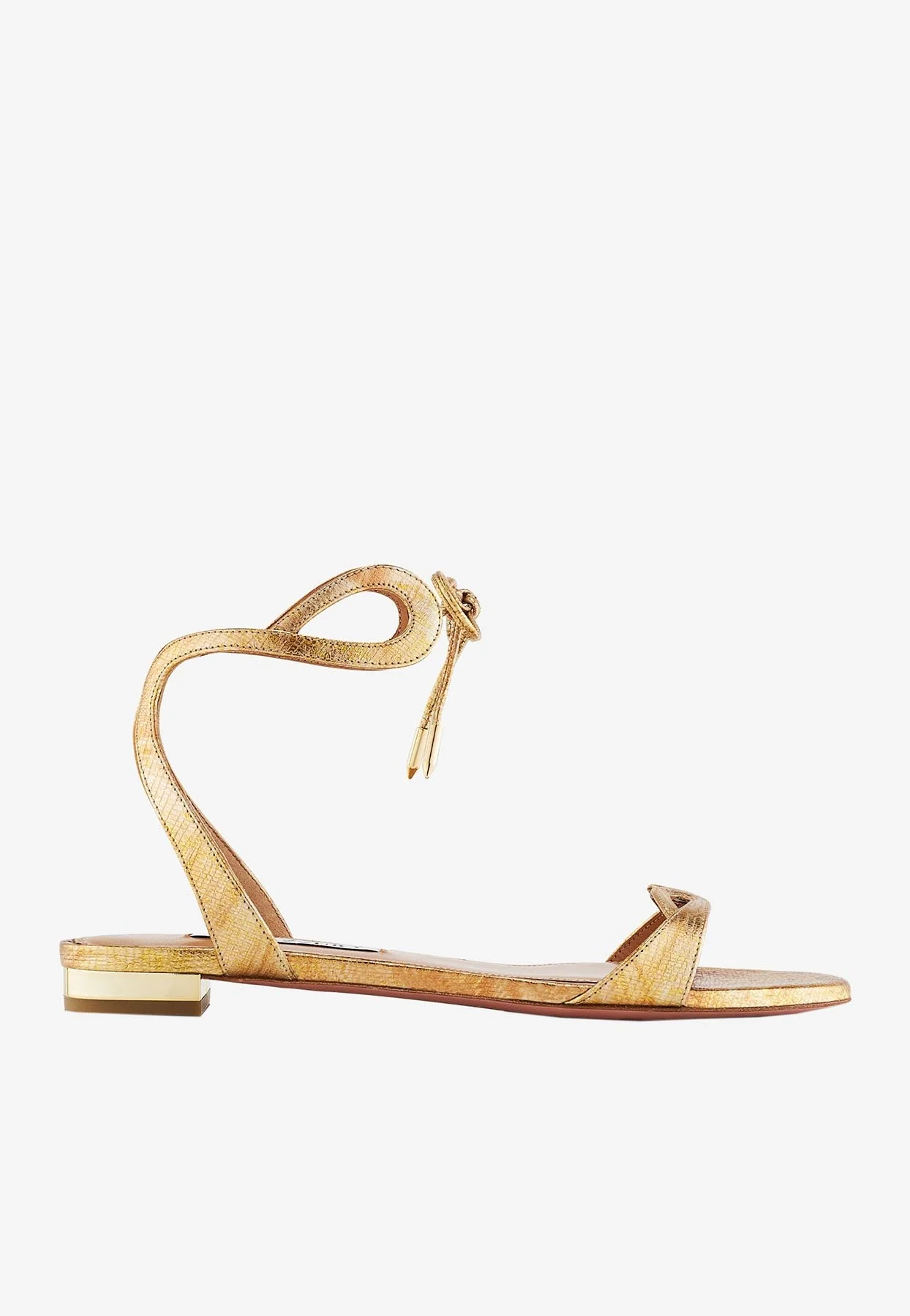 Aquazzura Tessa Flat Sandals in Metallic Leather Women Shoes