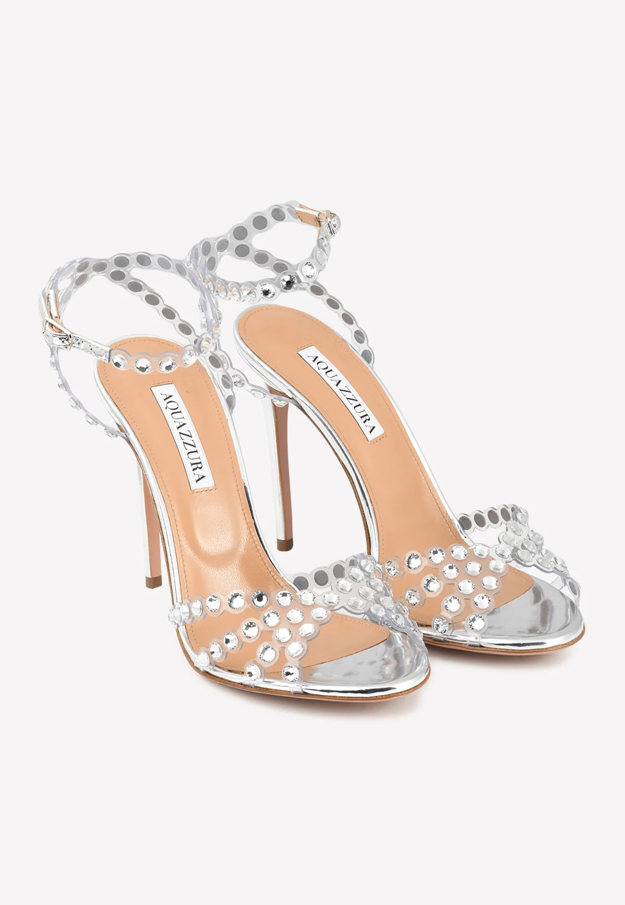 Aquazzura Tequila 105 Plexi Sandals in Metallic Leather Women Shoes