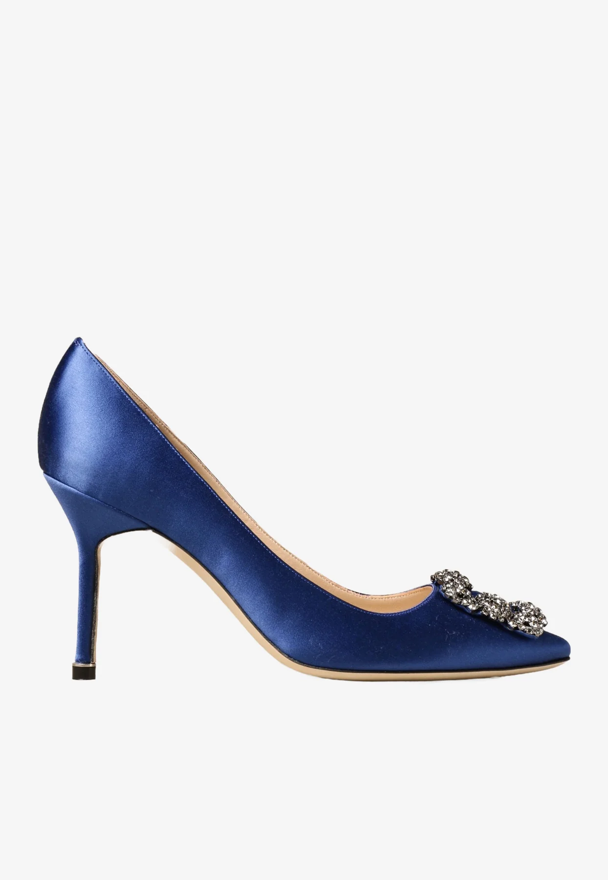 Manolo Blahnik Hangisi 90 Satin Pumps with FMC Crystal Buckle