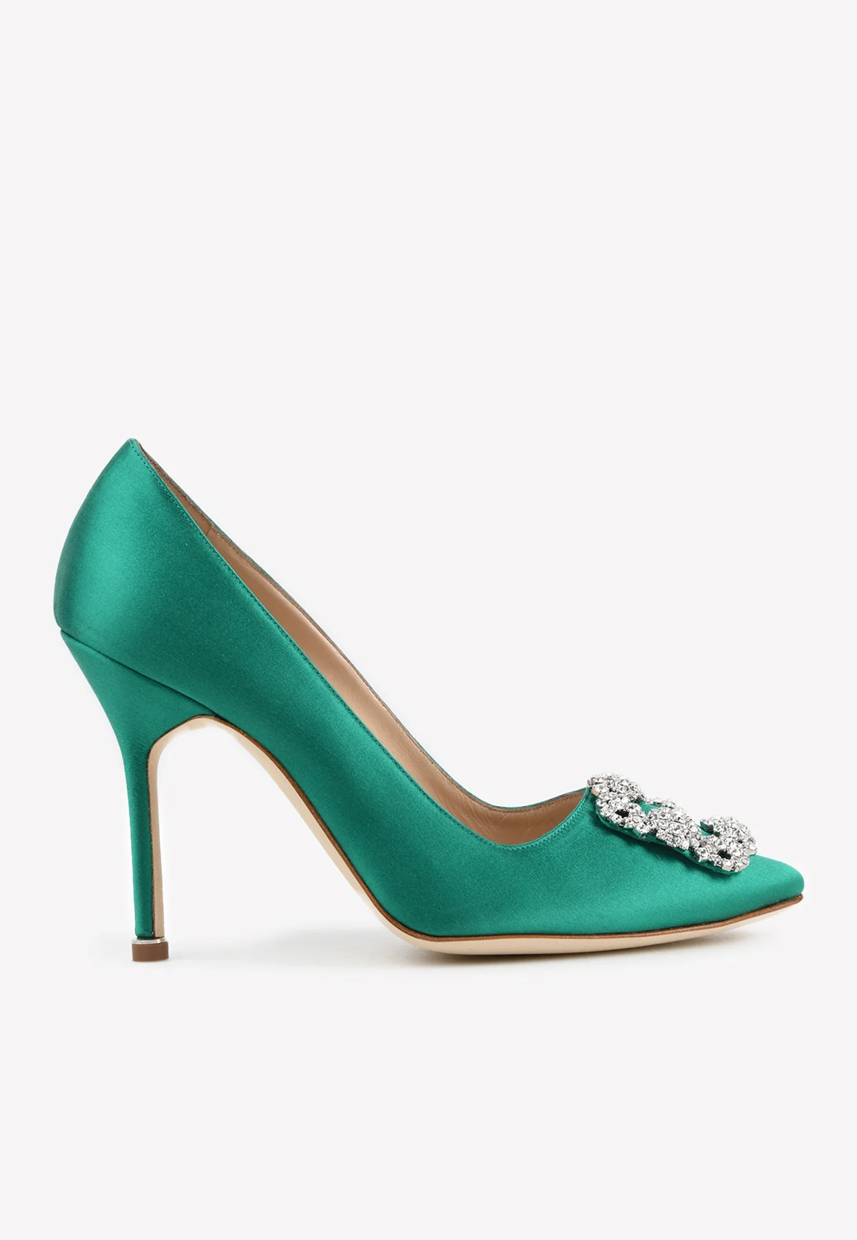 Manolo Blahnik Hangisi 105 CLC Crystal Buckle Satin Pumps