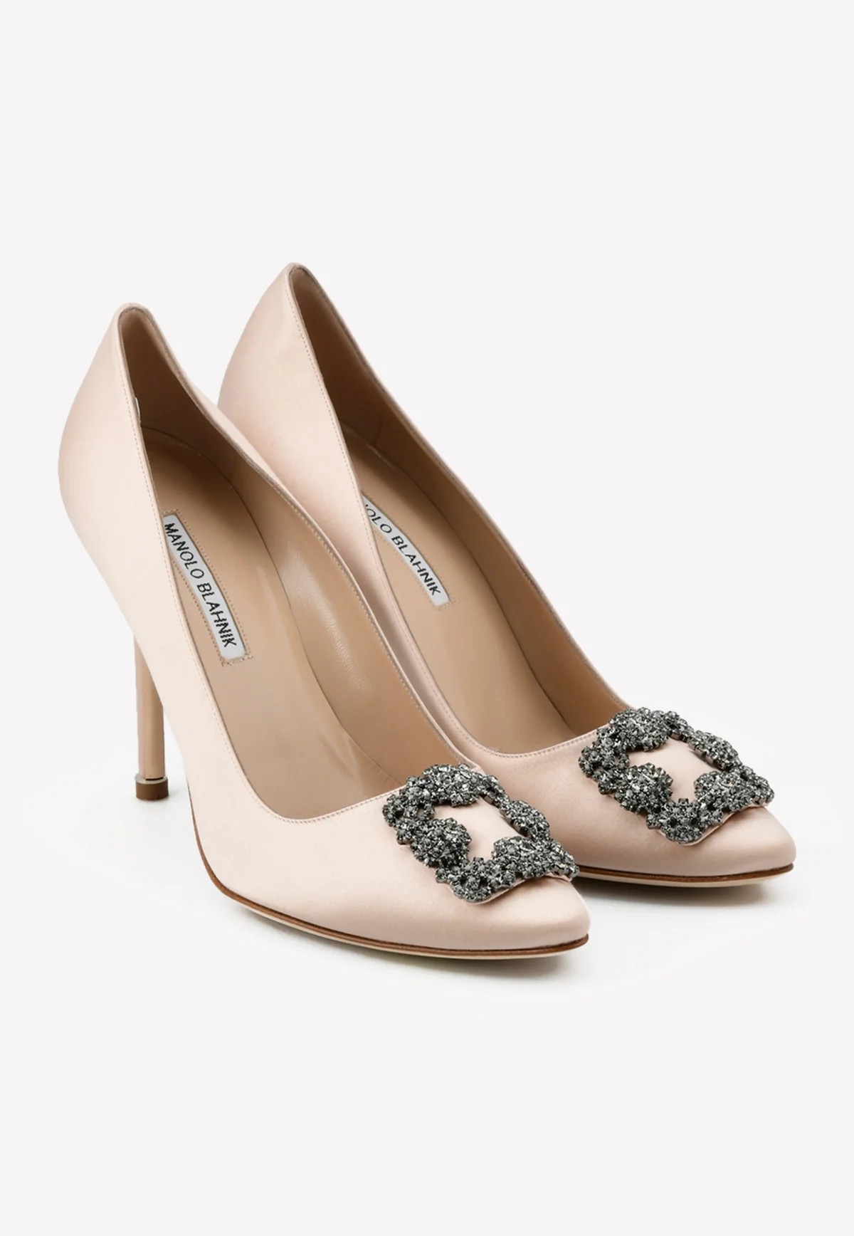 Manolo Blahnik Hangisi 105 Satin Pumps with FMC Crystal Buckle