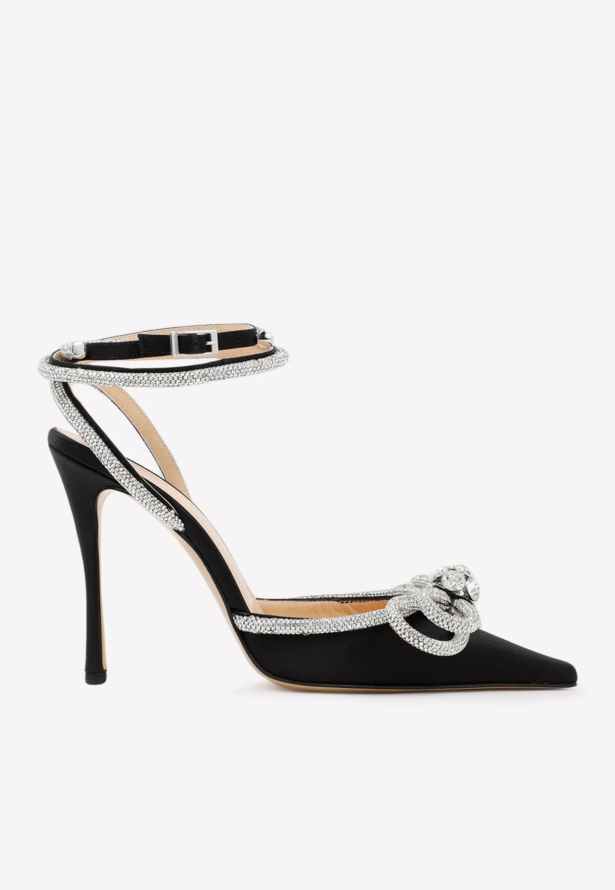 Mach and Mach 110 Crystal Embellished Double Bow Satin Pumps