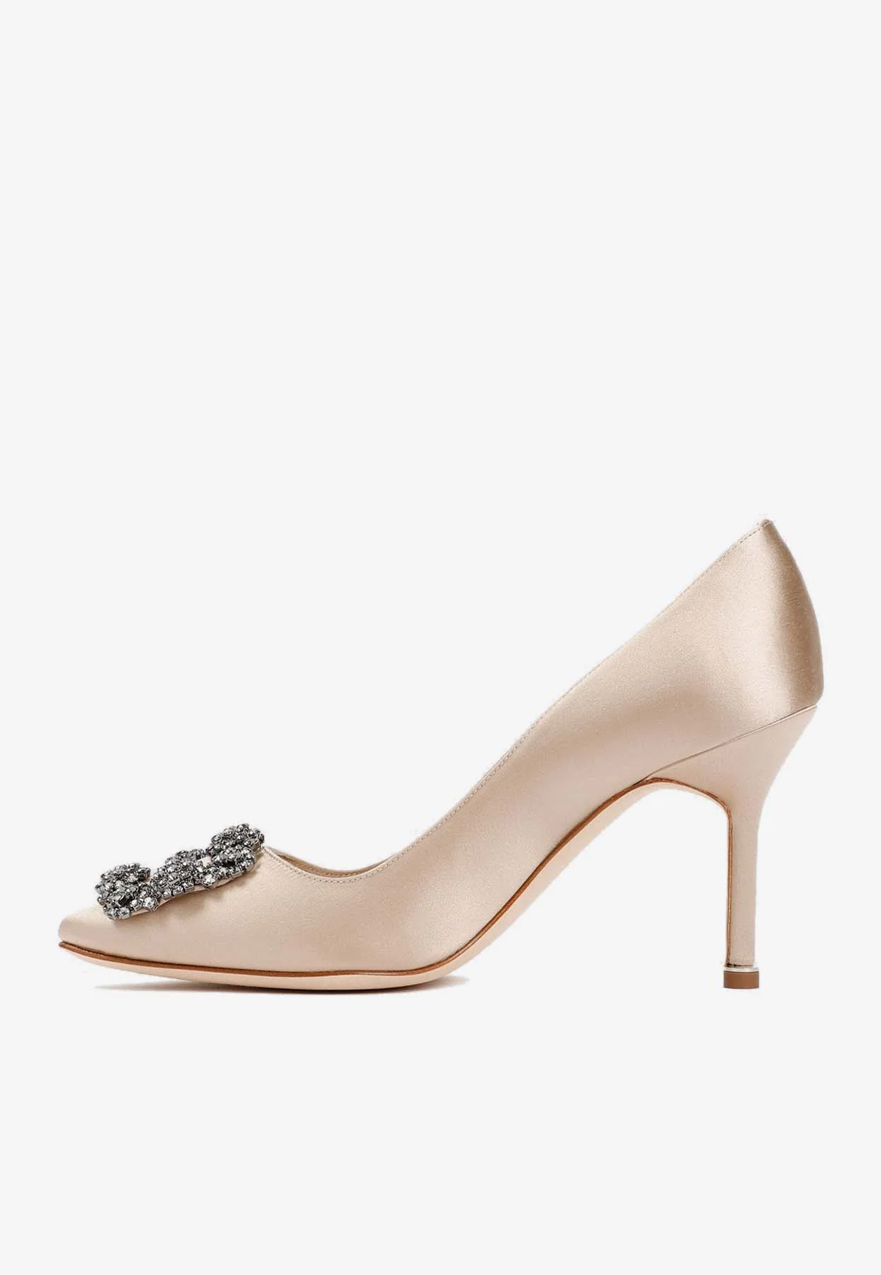 Manolo Blahnik Hangisi 90 Crystal Buckle Satin Pumps
