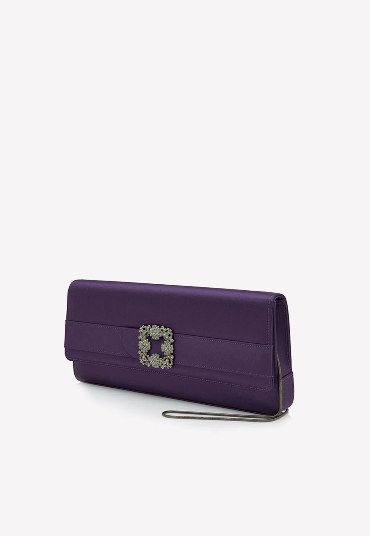 Manolo Blahnik Gothisilong Crystal Buckle Satin Clutch