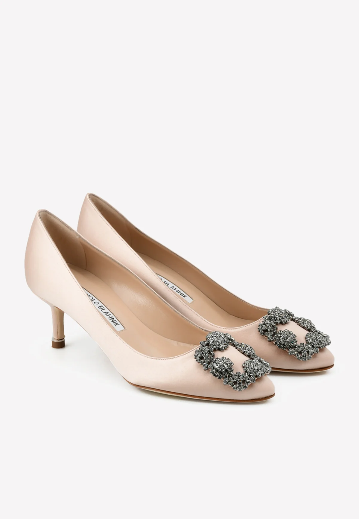 Manolo Blahnik Hangisi 50 Satin Pumps with FMC Crystal Buckle