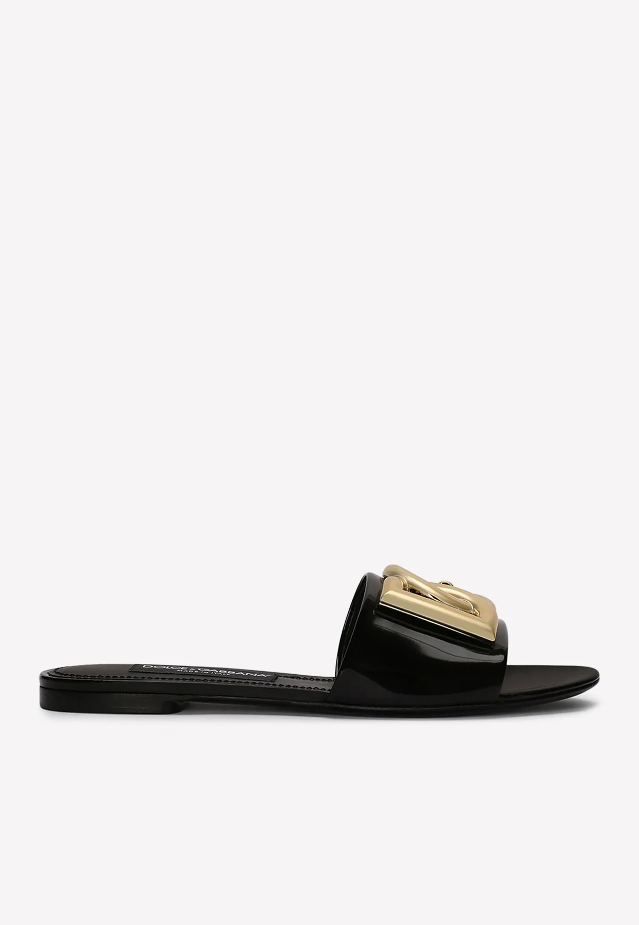 Dolce Gabbana DG Logo Slides in Polished Calf Leather