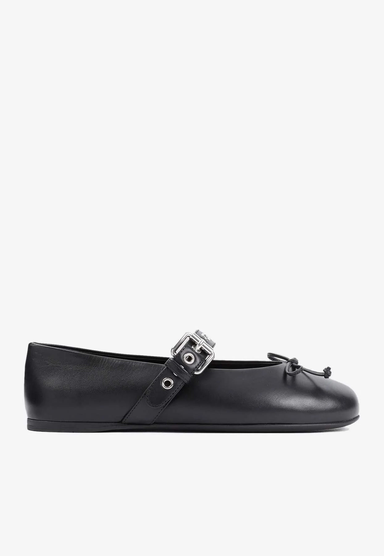 Miu Miu Leather-Bow Calf Leather Ballerina Flats