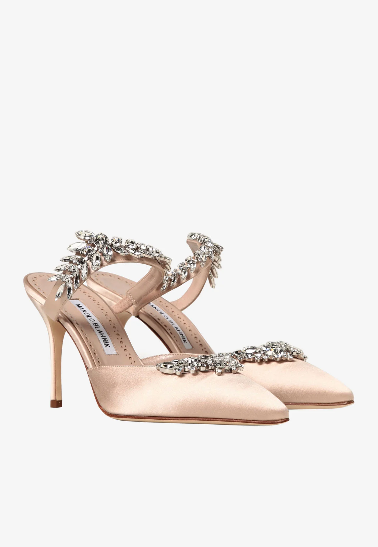 Manolo Blahnik Lurum 90 Crystal-Embellished Mules in Satin