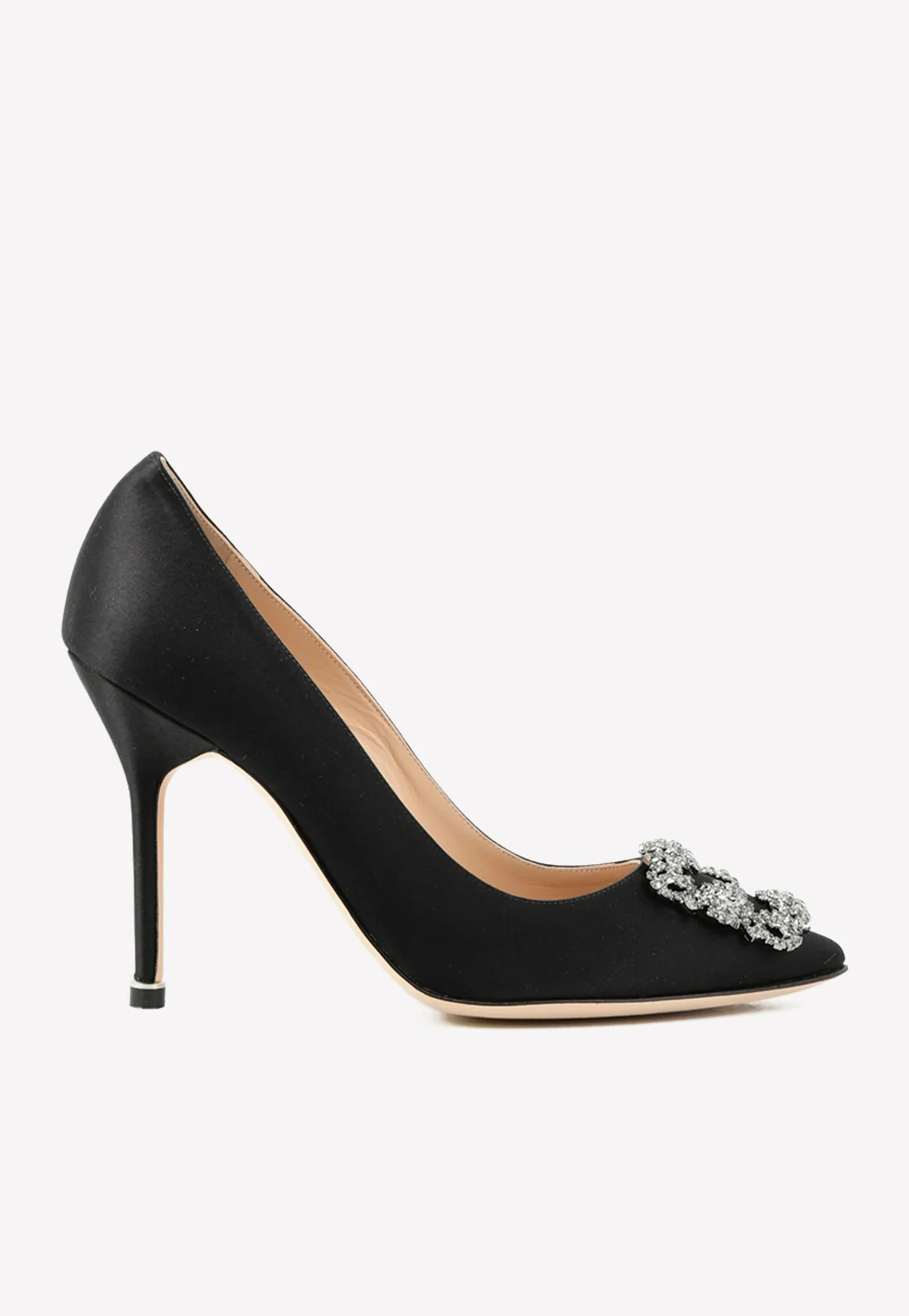 Manolo Blahnik Hangisi 105 Satin FMC Crystal Buckle Pumps