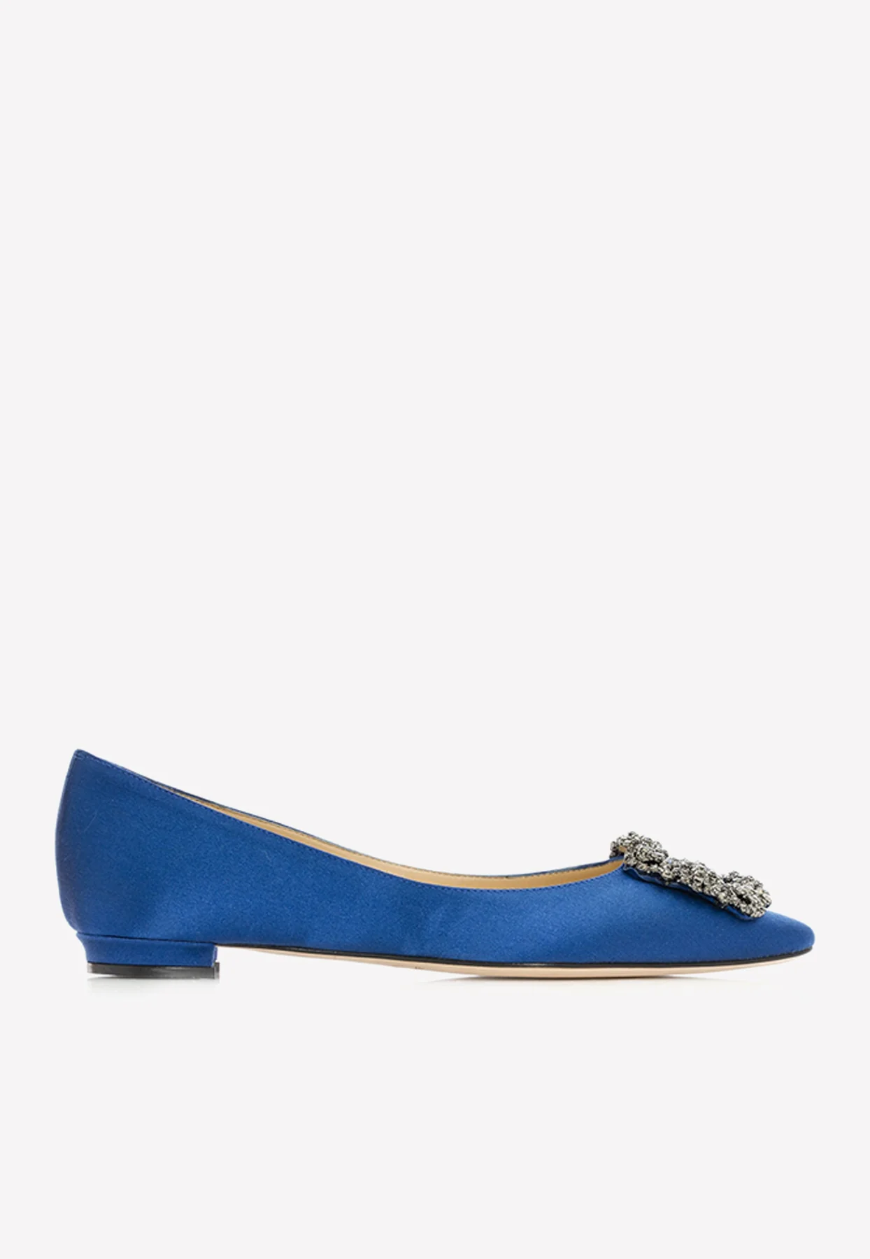 Manolo Blahnik Hangisiflat Crystal Buckle Satin Flats