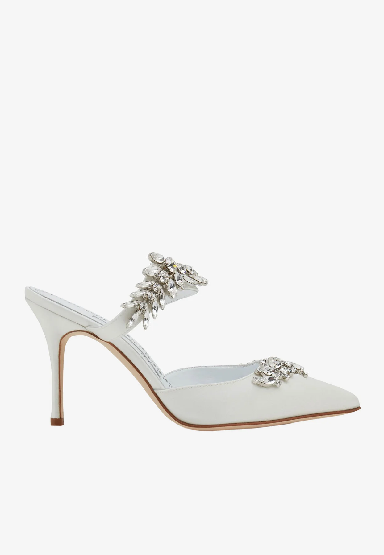 Manolo Blahnik Lurum 90 Crystal-Embellished Mules in Satin