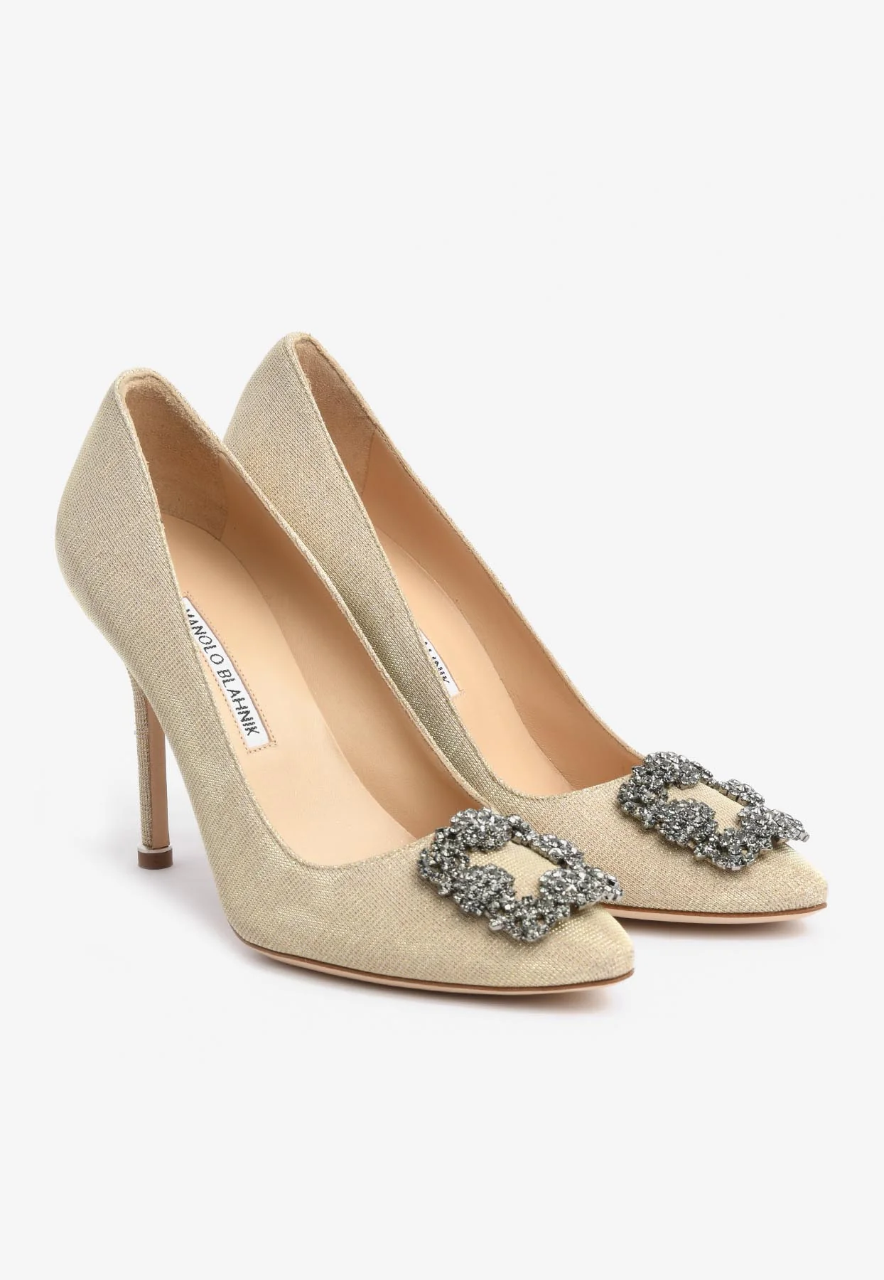 Manolo Blahnik Hangisi 105 Crystal Buckle Glittered Pumps