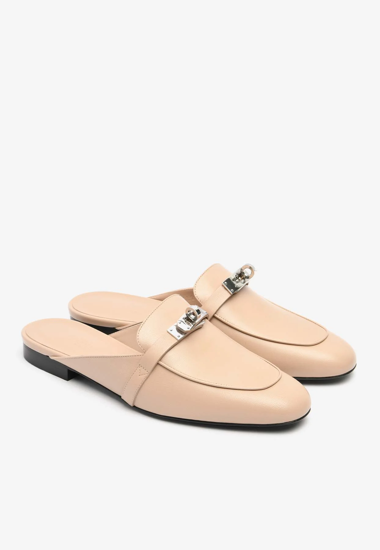 Hermes Oz Flat Mules with Palladium Kelly Buckle