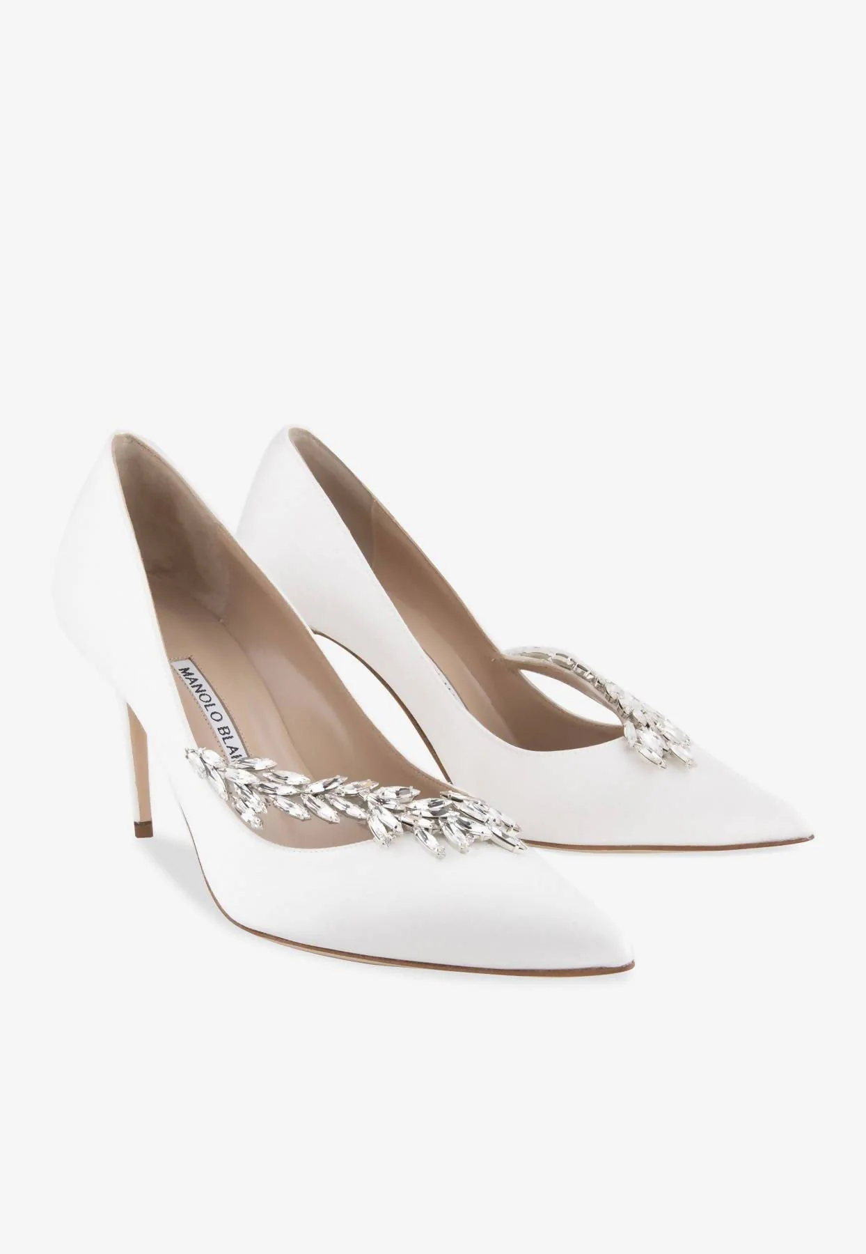 Manolo Blahnik Nadira 90 Satin Crystal-Embellished Satin Pumps