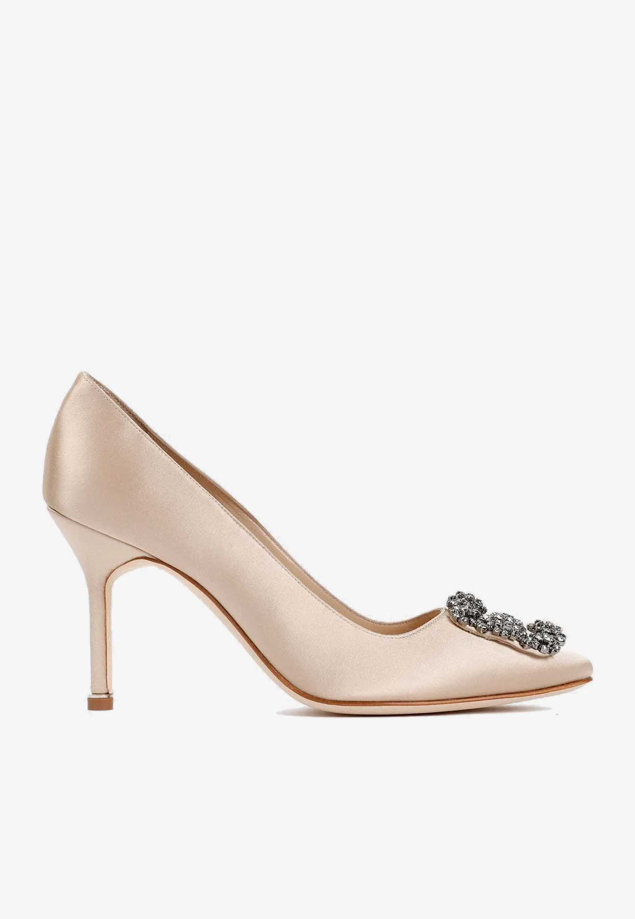 Manolo Blahnik Hangisi 90 Crystal Buckle Satin Pumps