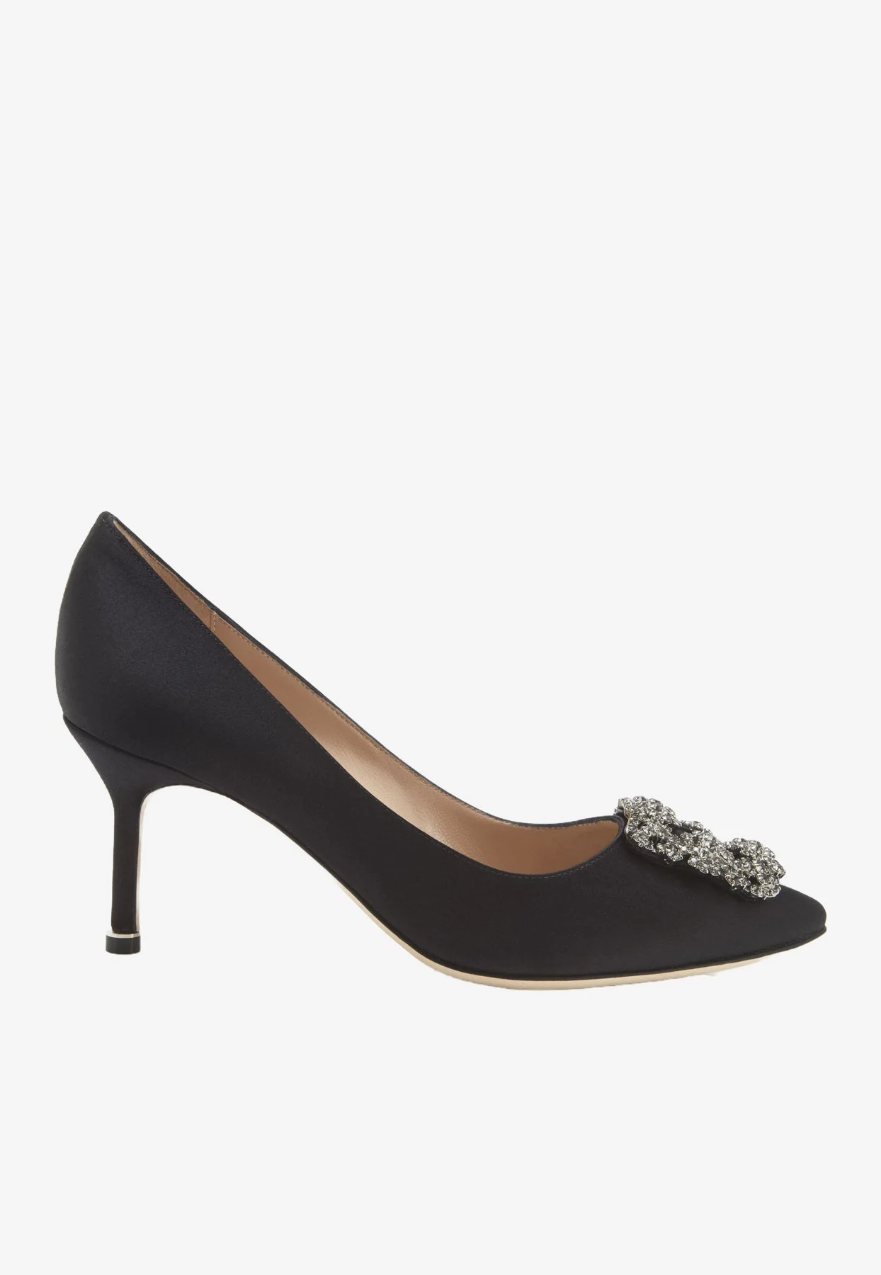 Manolo Blahnik Hangisi 70 FMC Crystal Buckle Satin Pumps