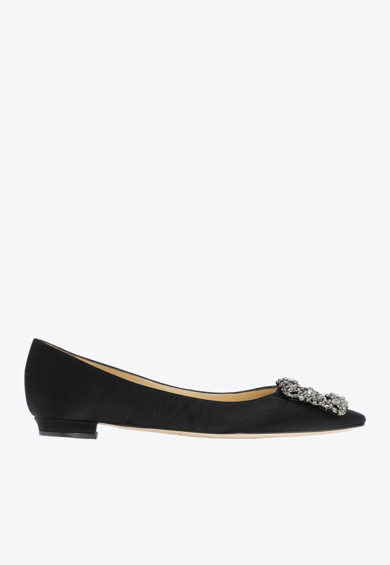 Manolo Blahnik Hangisi FMC Crystal Buckle Satin Flats