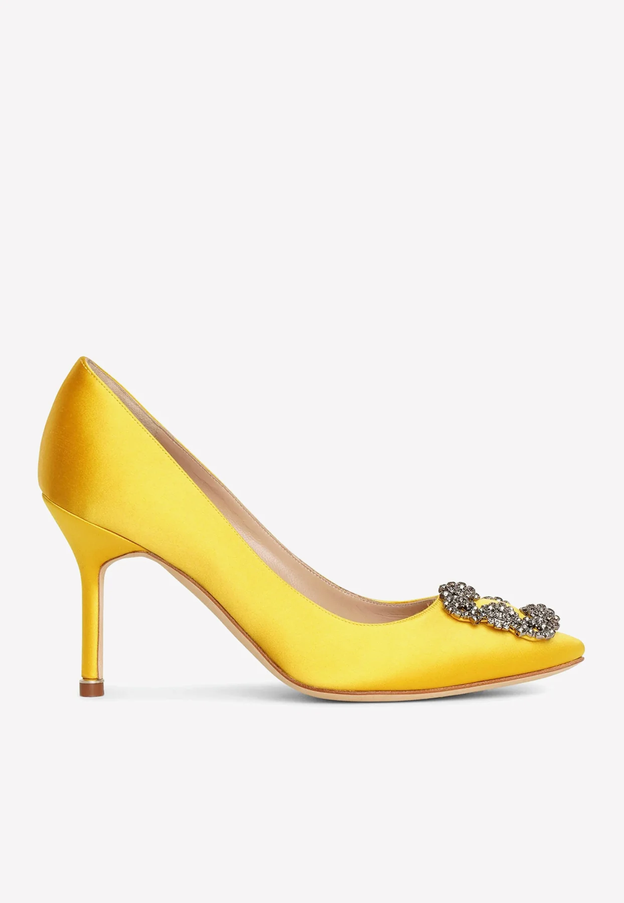 Manolo Blahnik Hangisi 90 Crystal Buckle Satin Pumps