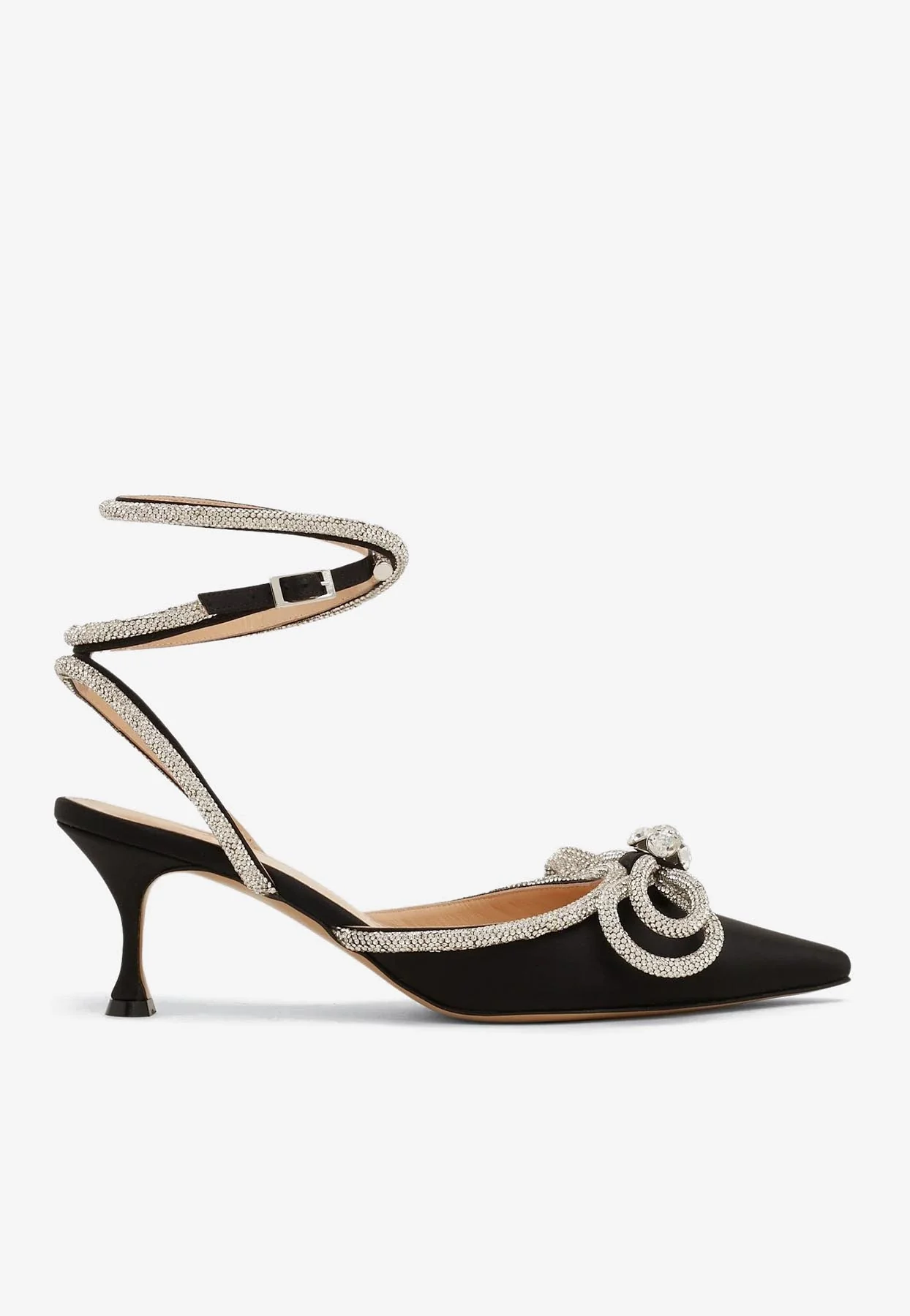 Mach and Mach 65 Double-Bow Crystal-Embellished Satin Pumps