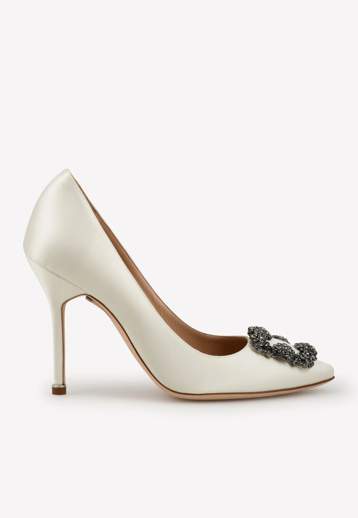 Manolo Blahnik Hangisi 105 Satin FMC Crystal Buckle Pumps