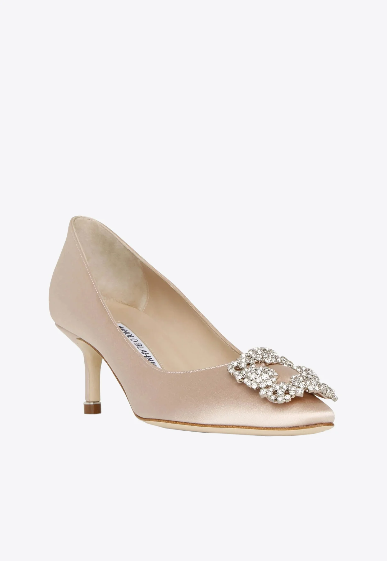 Manolo Blahnik Hangisi 50 CLC Crystal Buckle Satin Pumps
