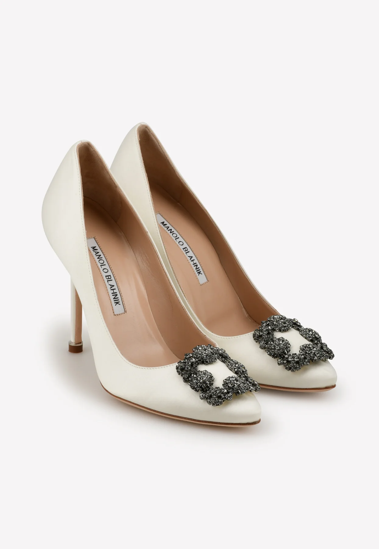 Manolo Blahnik Hangisi 105 Satin FMC Crystal Buckle Pumps