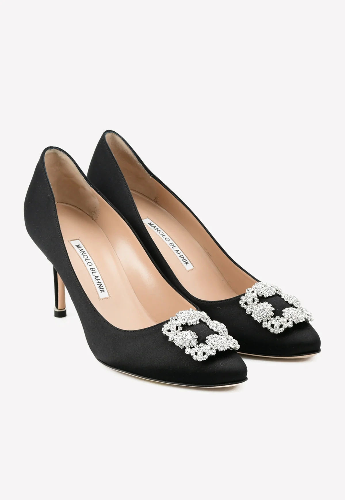 Manolo Blahnik Hangisi 70 Satin Pumps with CLC Crystal Buckle